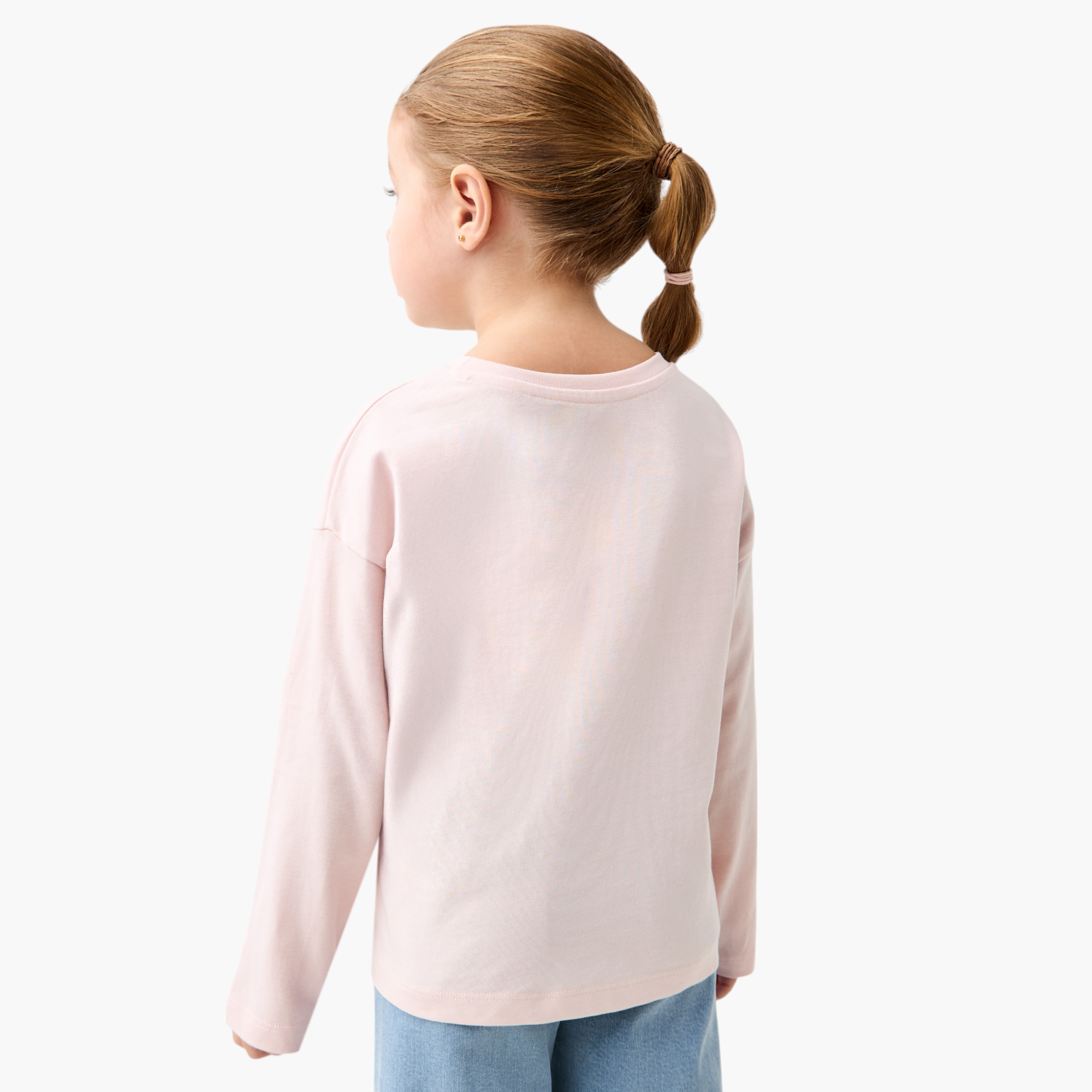 Juniors Slogan Print T-shirt with Crew Neck and Long Sleeves-girls-clothing-tshirts-image-3