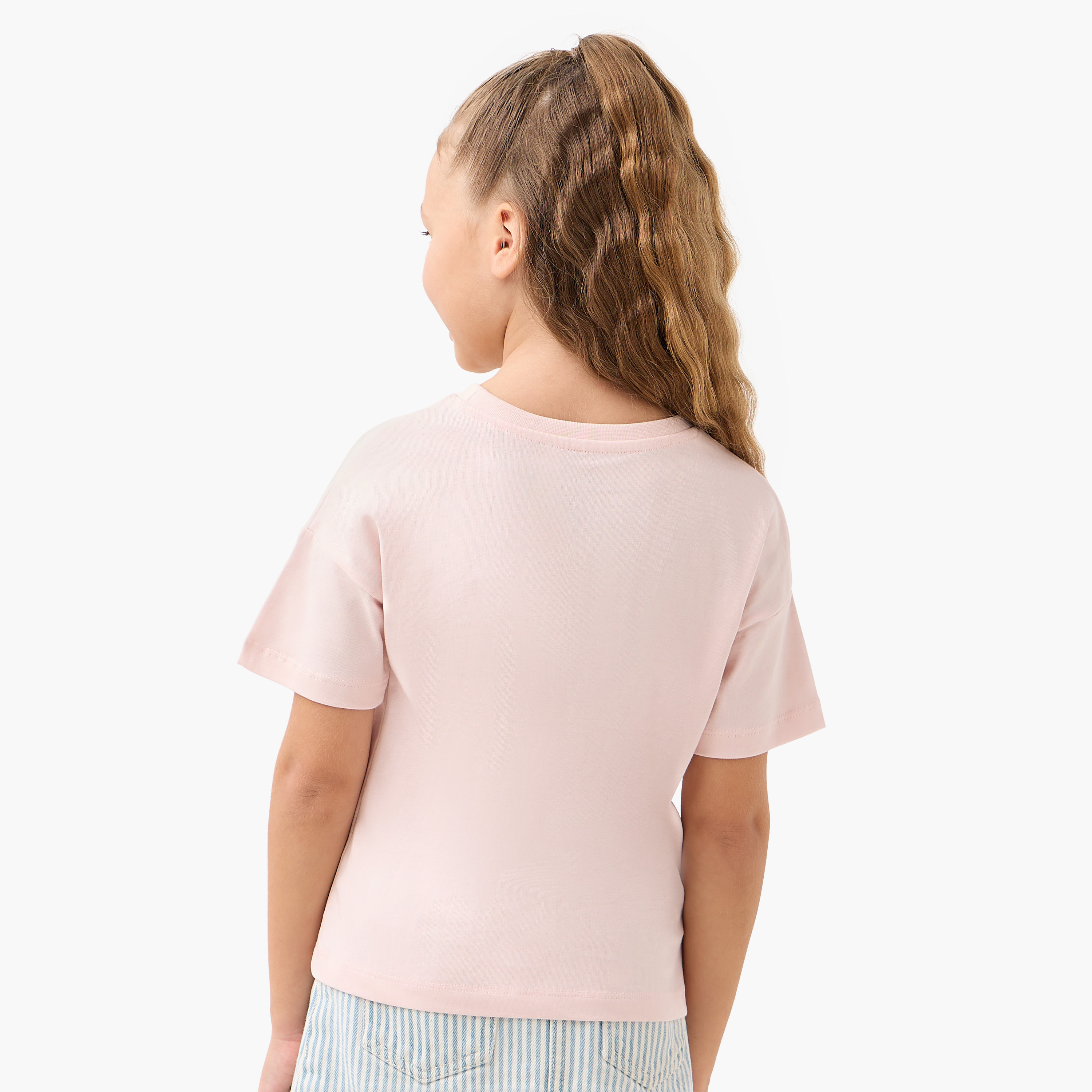 Juniors Crew Neck Short Sleeves T-shirt with Slogan Print-girls-clothing-tshirts-image-3