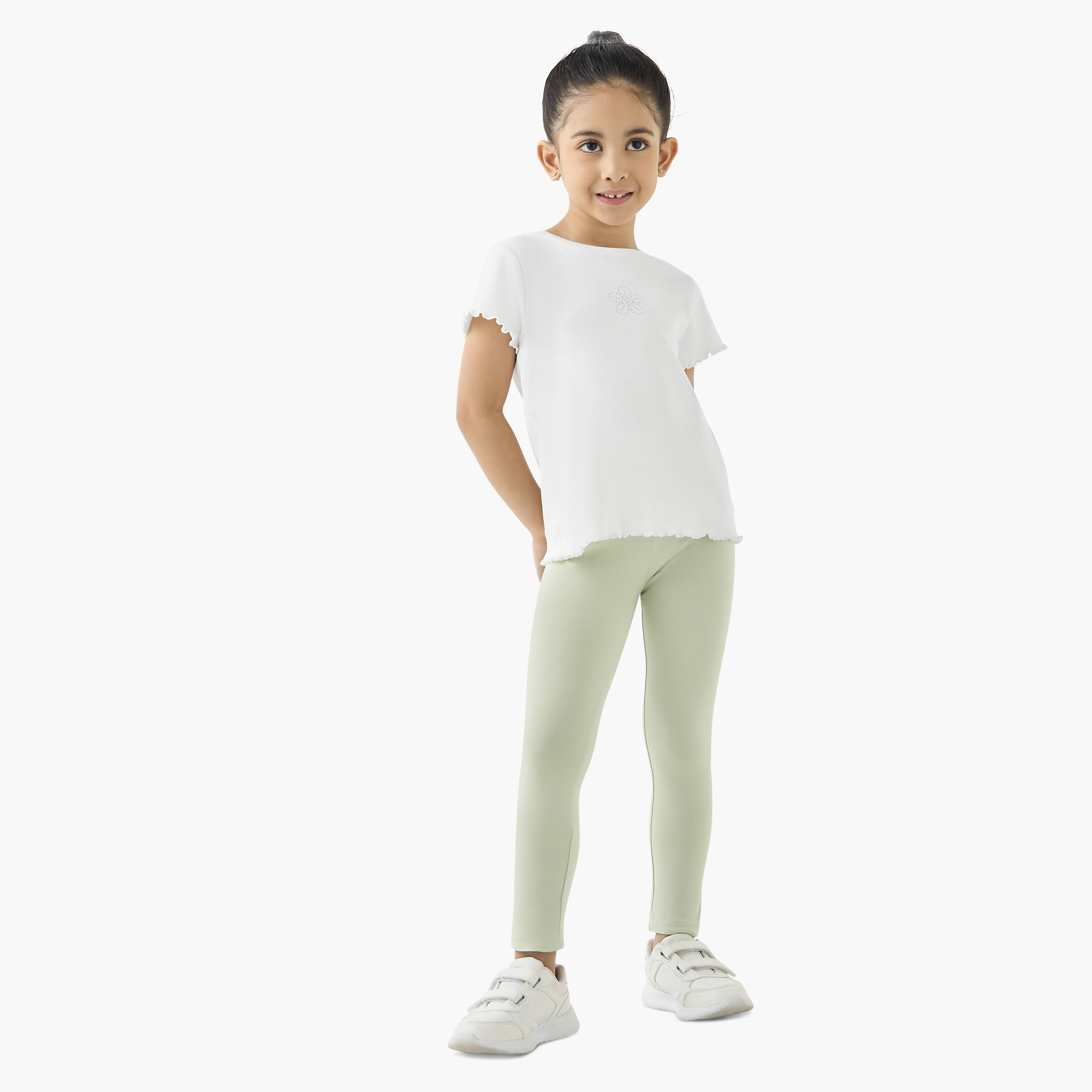 بنطلون ليقنز سادة بخصر مطّاطي من جونيورز-baby-girls-clothing-bottoms-leggings-image-2
