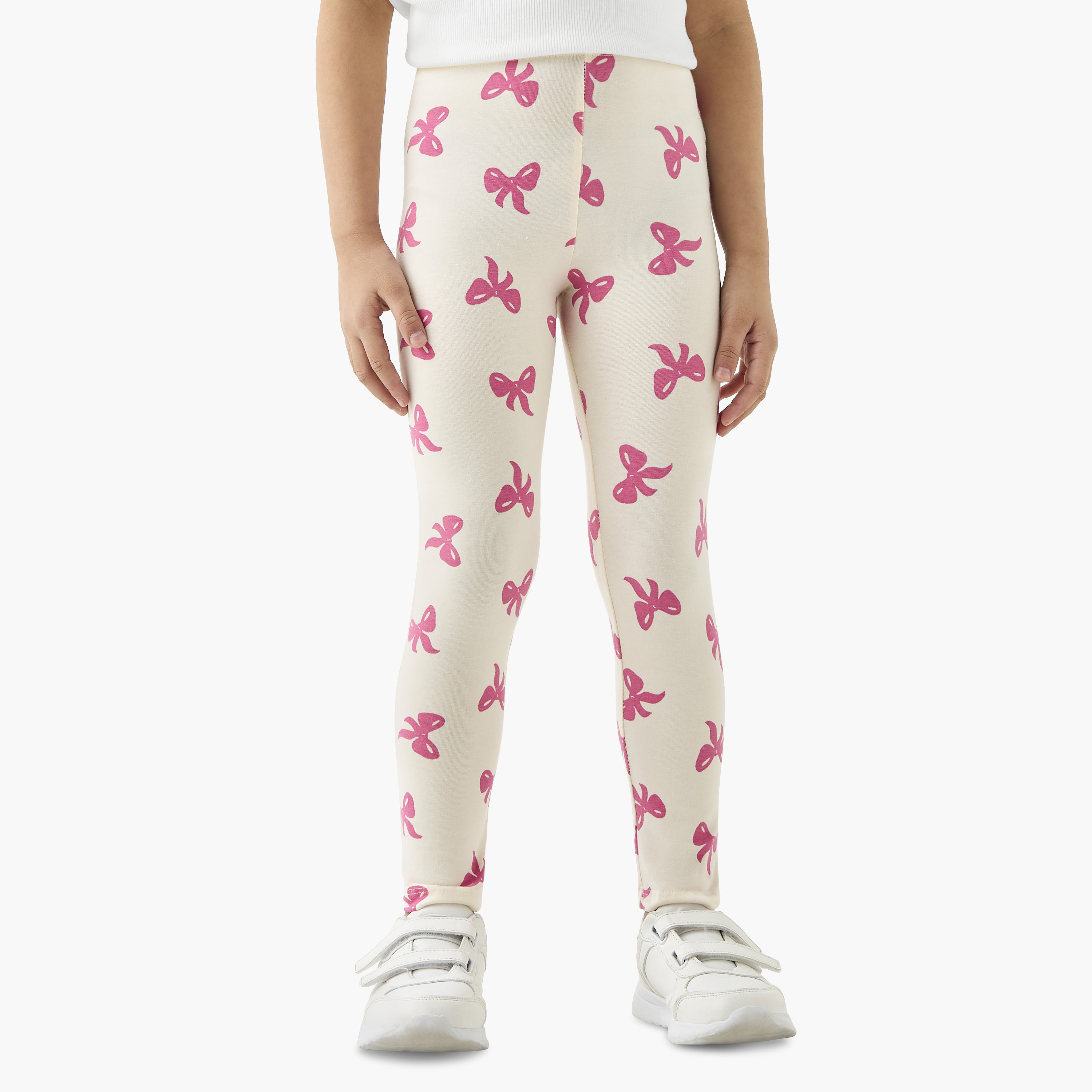بنطلون ليقنز بخصر مطّاطي وطبعات فيونكة من جونيورز-baby-girls-clothing-bottoms-leggings-image-1