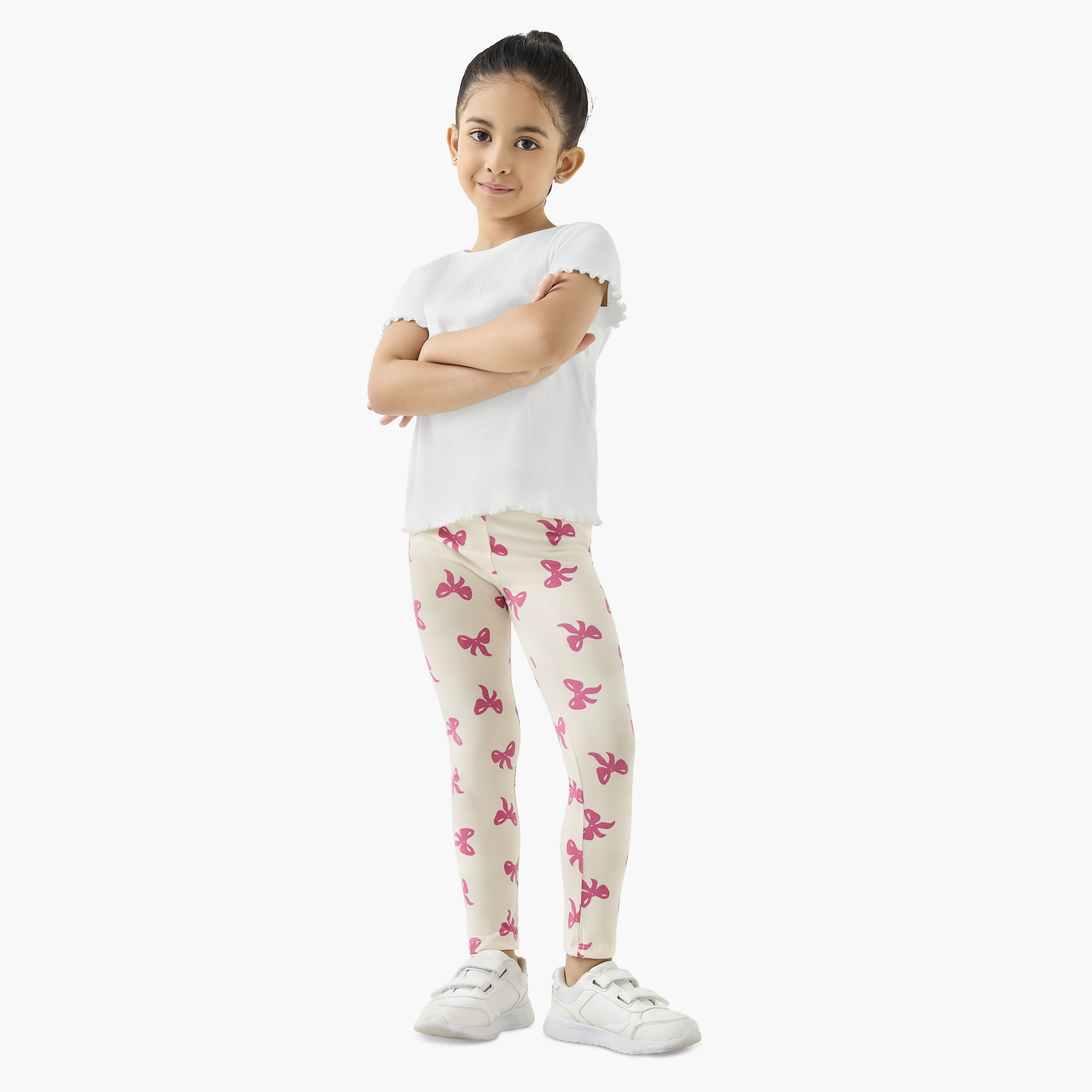 بنطلون ليقنز بخصر مطّاطي وطبعات فيونكة من جونيورز-baby-girls-clothing-bottoms-leggings-image-2
