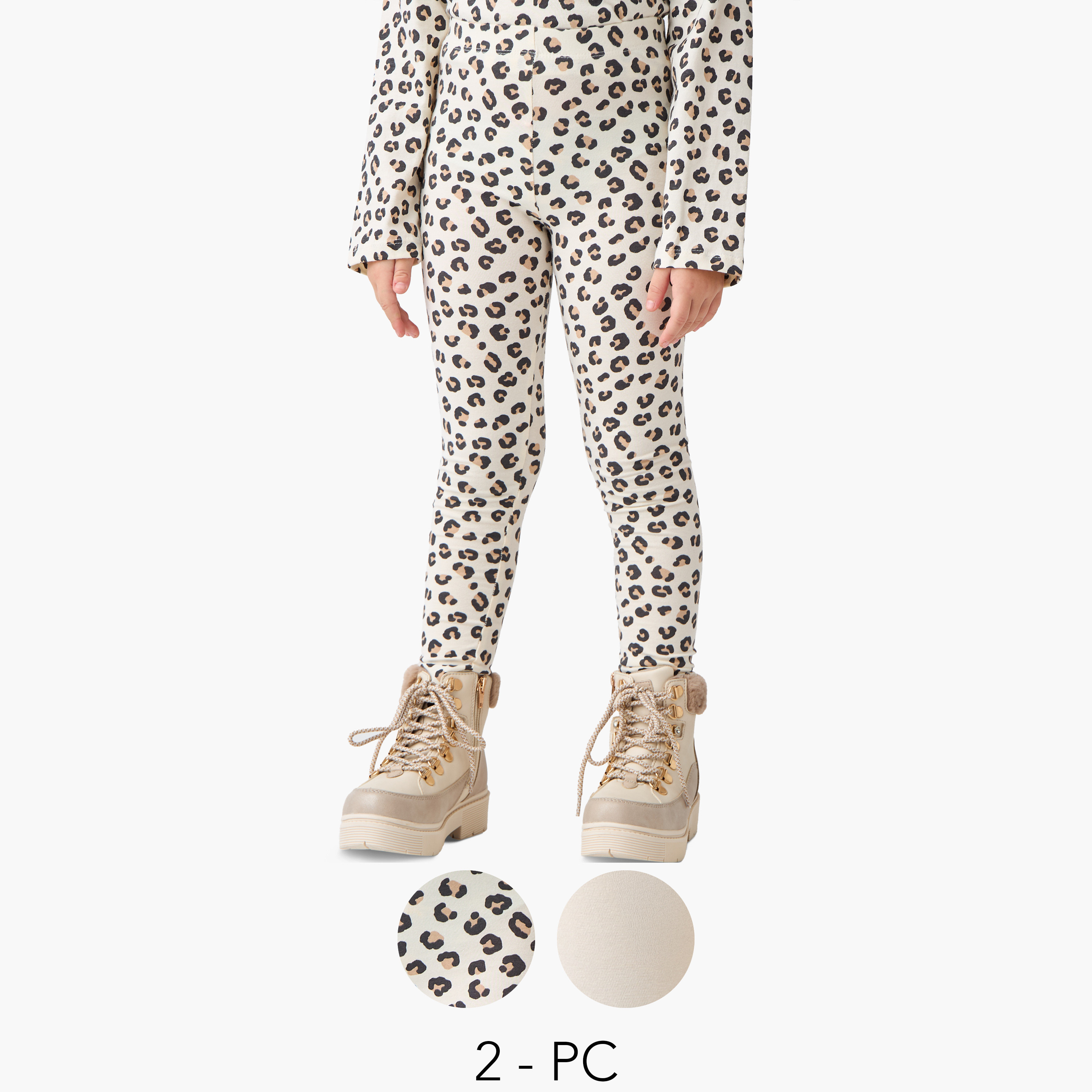 بناطيل ليقنز متنوعة من جونيورز - طقم من 2 قطع-baby-girls-clothing-bottoms-leggings-image-1
