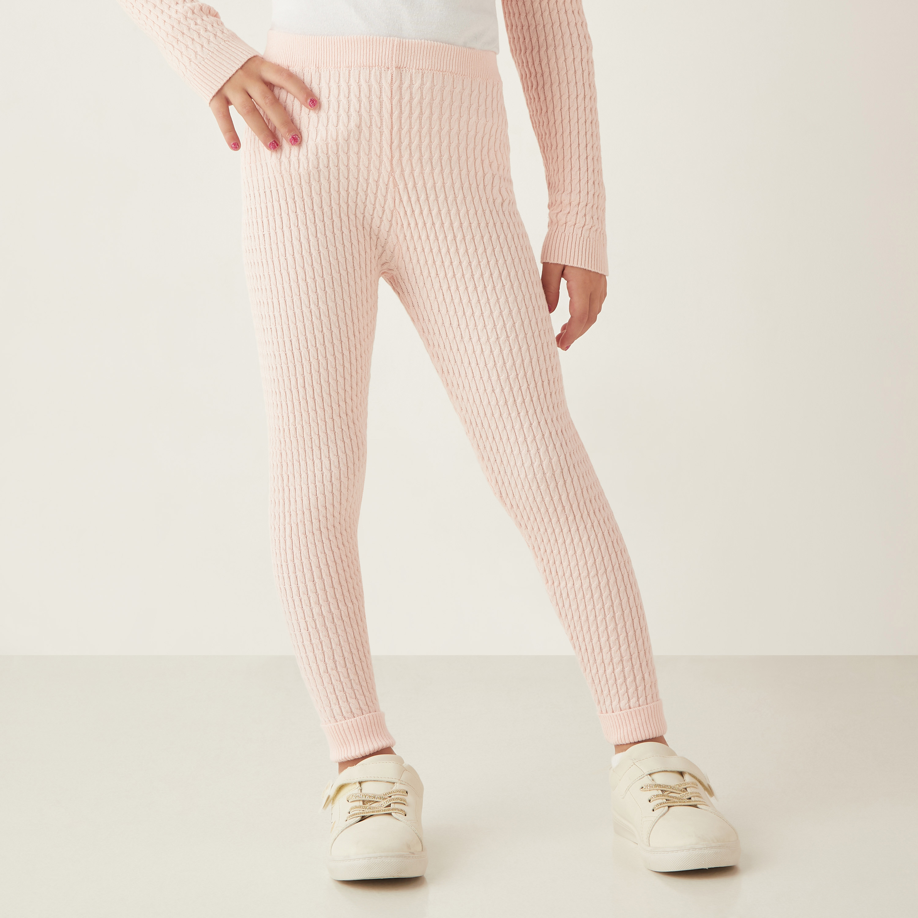 Buy Juniors Textured Leggings with Elasticated Waistband Online Babyshop UAE