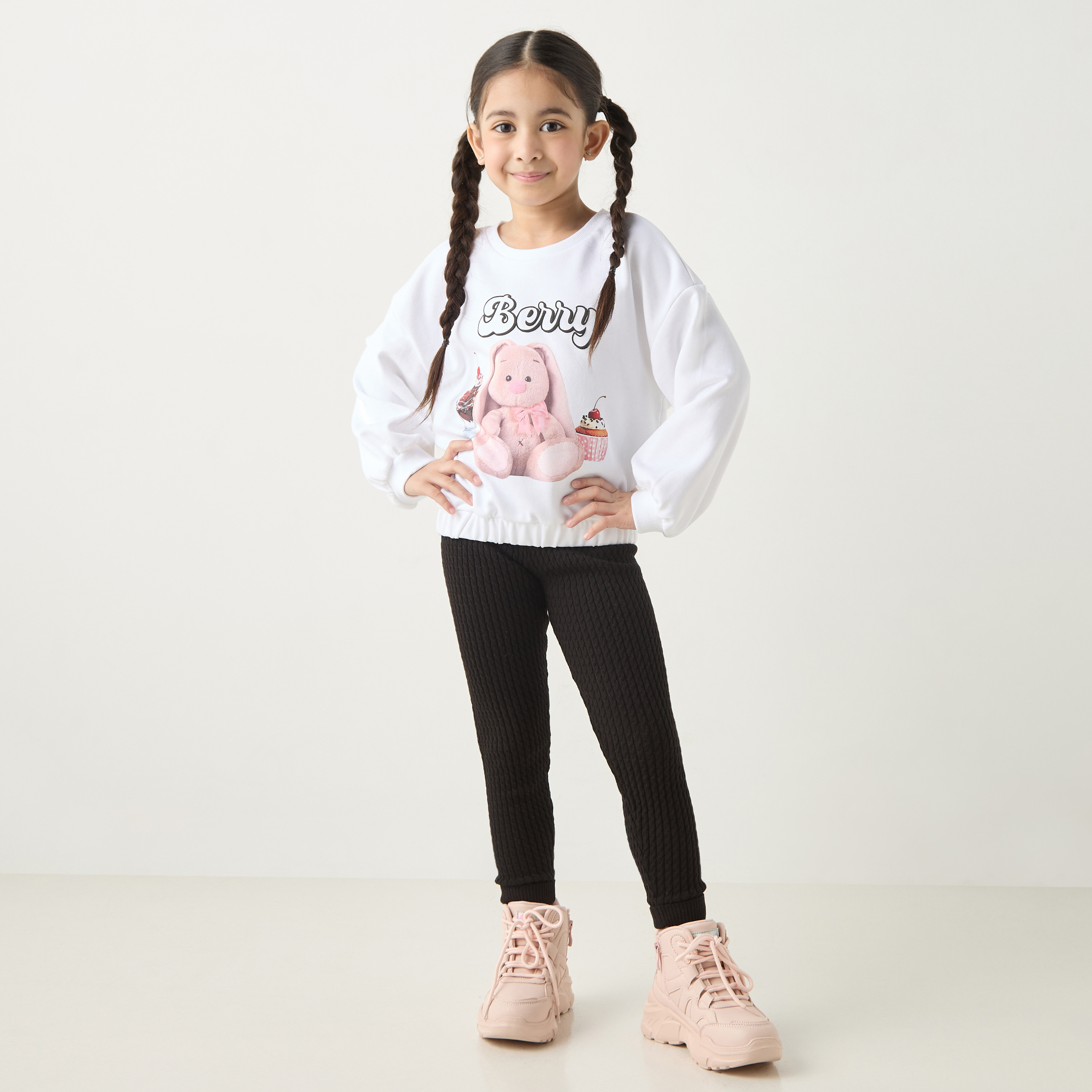 Juniors Textured Leggings with Elasticated Waistband-baby-girls-clothing-bottoms-leggings-image-2