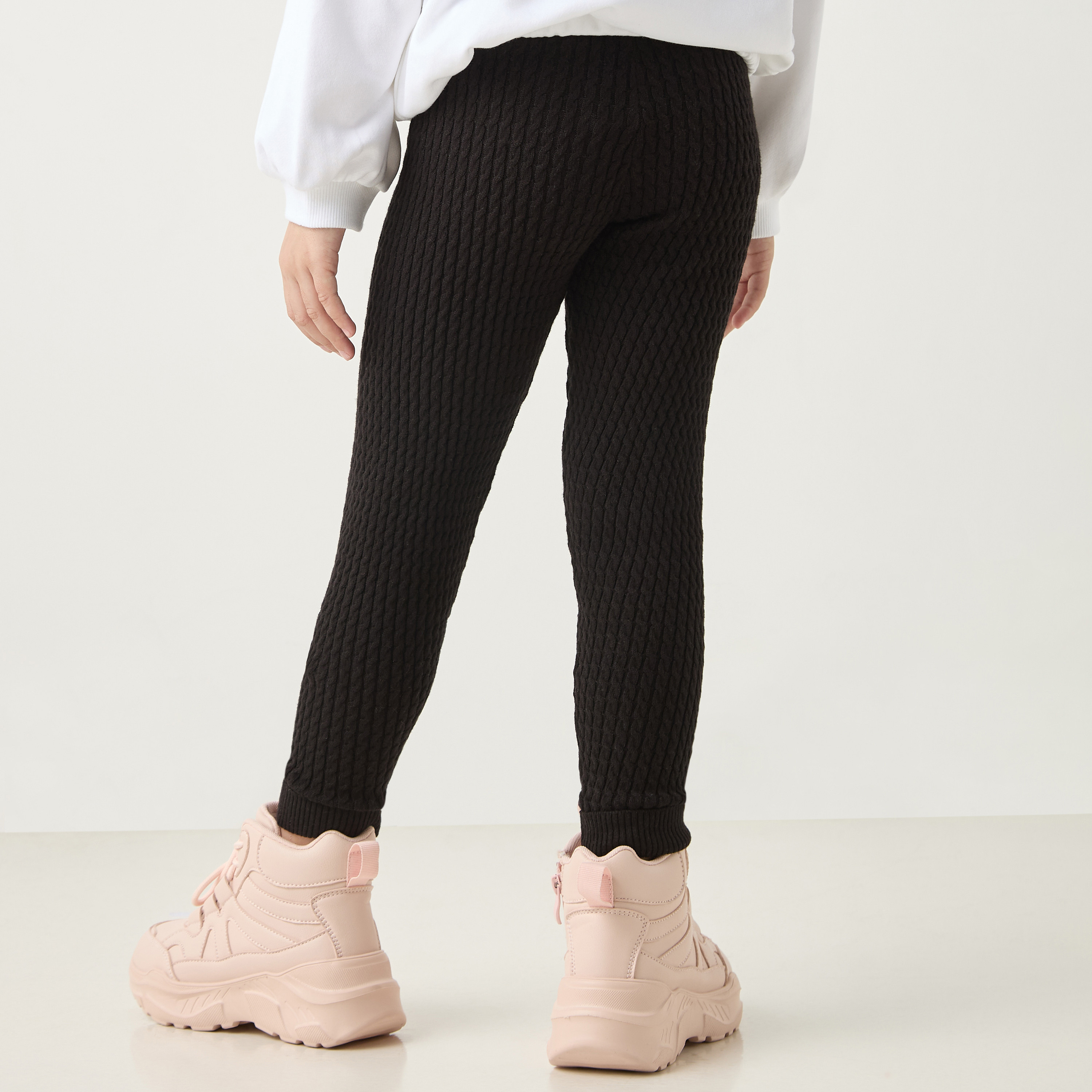 Juniors Textured Leggings with Elasticated Waistband-baby-girls-clothing-bottoms-leggings-image-3