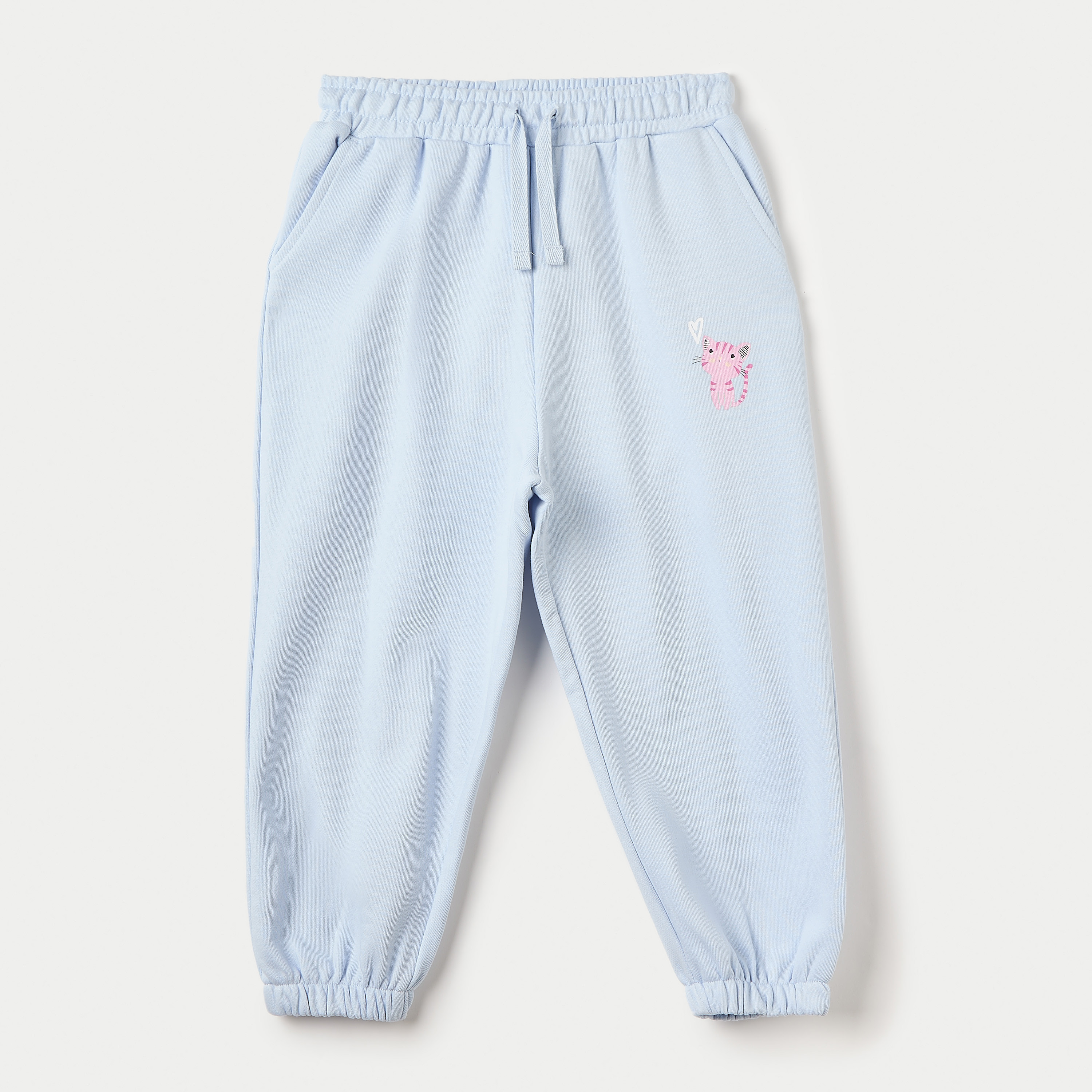 بنطلون رياضي برباط إغلاق وجيوب وطبعات قطة من جونيورز-baby-girls-clothing-bottoms-joggersandtrackpants-image-1