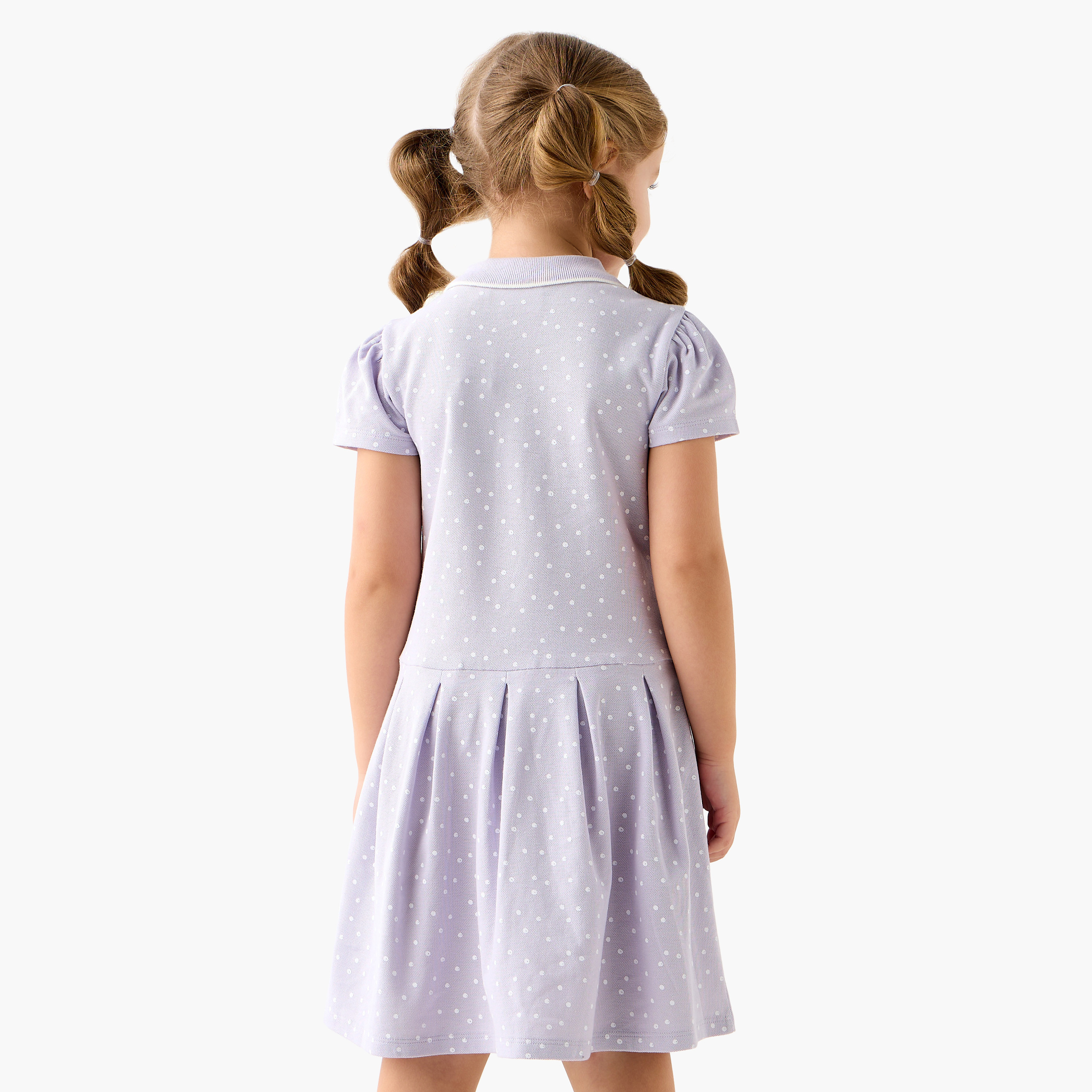 Juniors All-Over Polka Dot Print A-Line Polo Dress with Short Sleeves-girls-clothing-dressesandjumpsuits-image-3