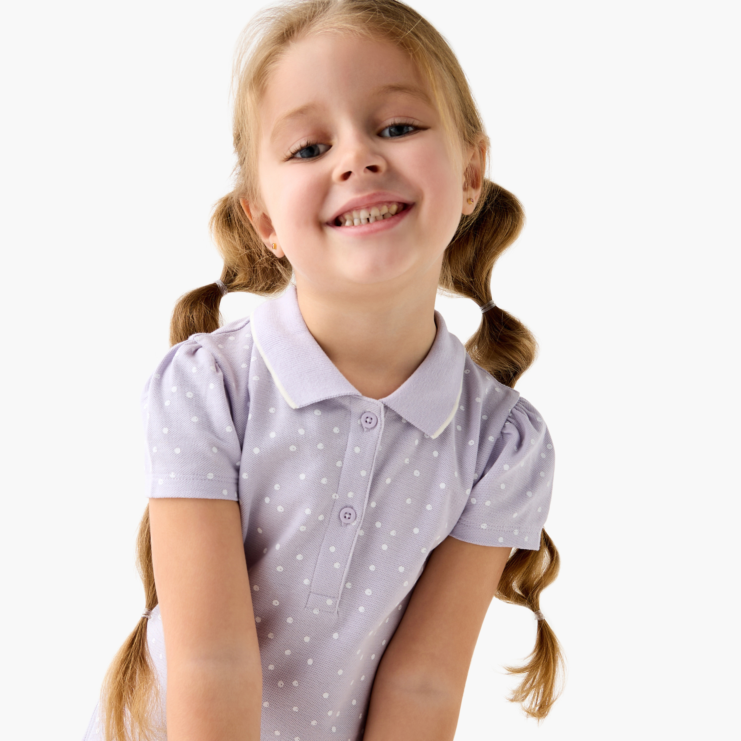 Juniors All-Over Polka Dot Print A-Line Polo Dress with Short Sleeves-girls-clothing-dressesandjumpsuits-image-4
