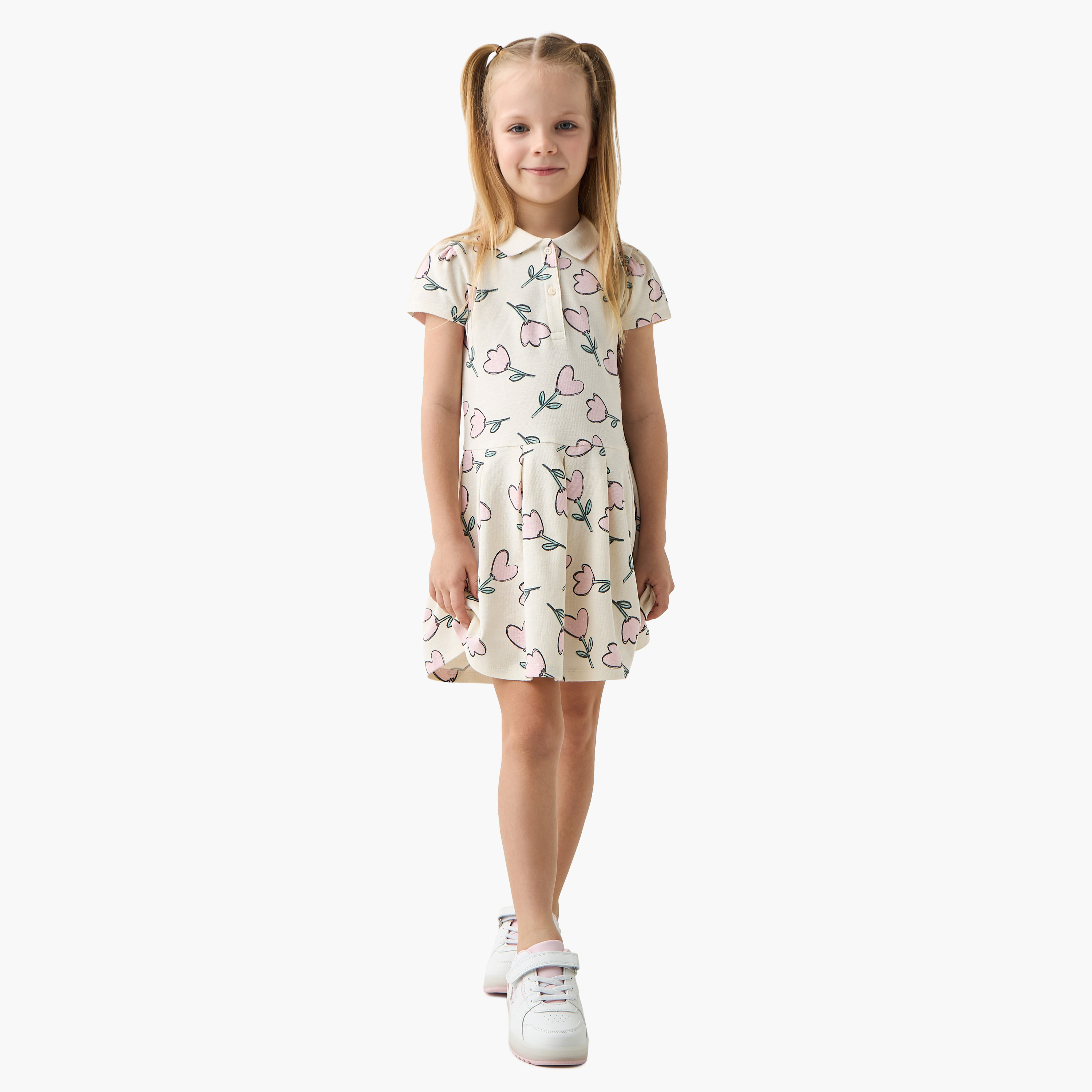 Juniors All-Over Floral Print Polo A-line Dress with Short Sleeves-girls-clothing-dressesandjumpsuits-image-2