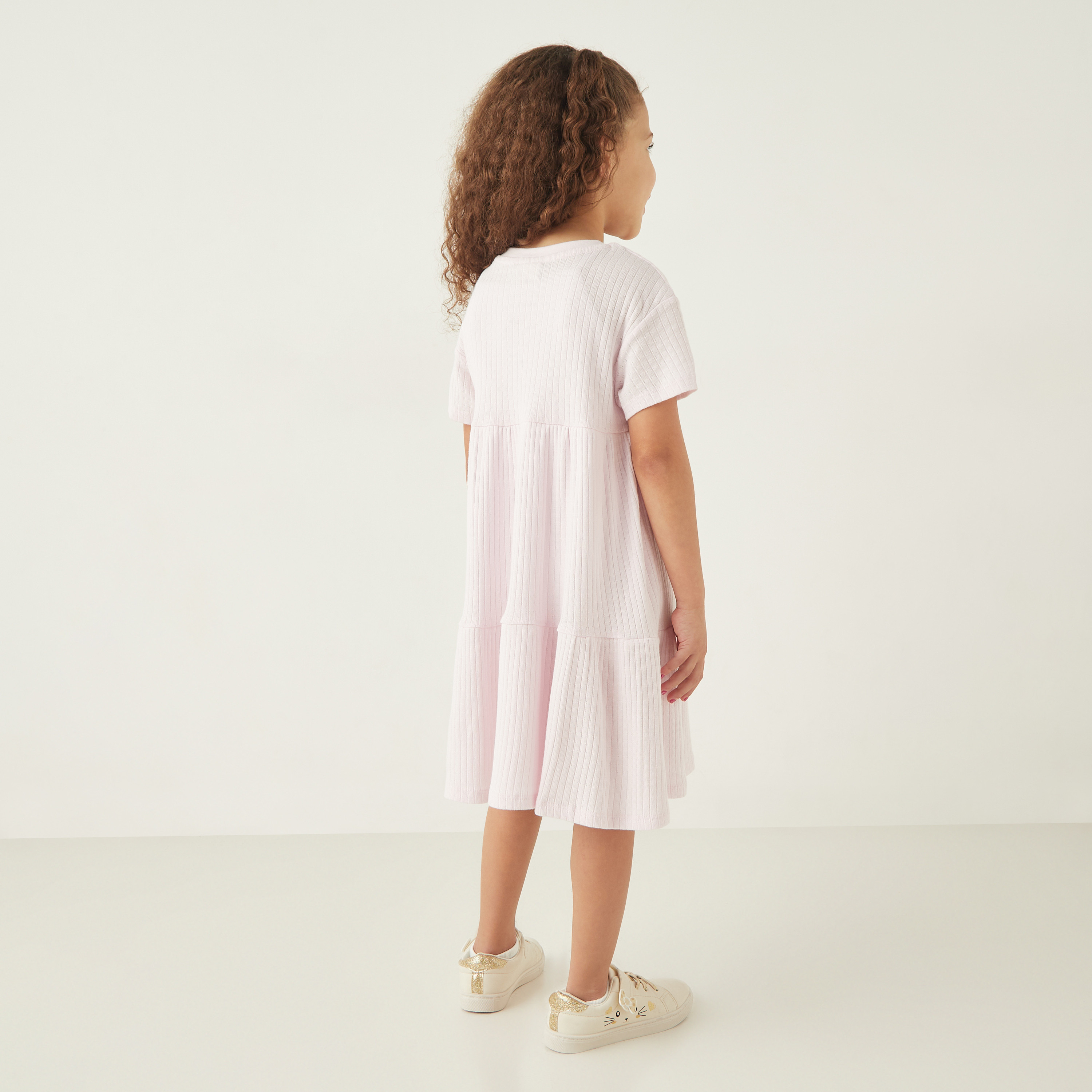 Juniors Ribbed A-line Dress with Round Neck and Bow Detail-girls-clothing-dressesandjumpsuits-image-3