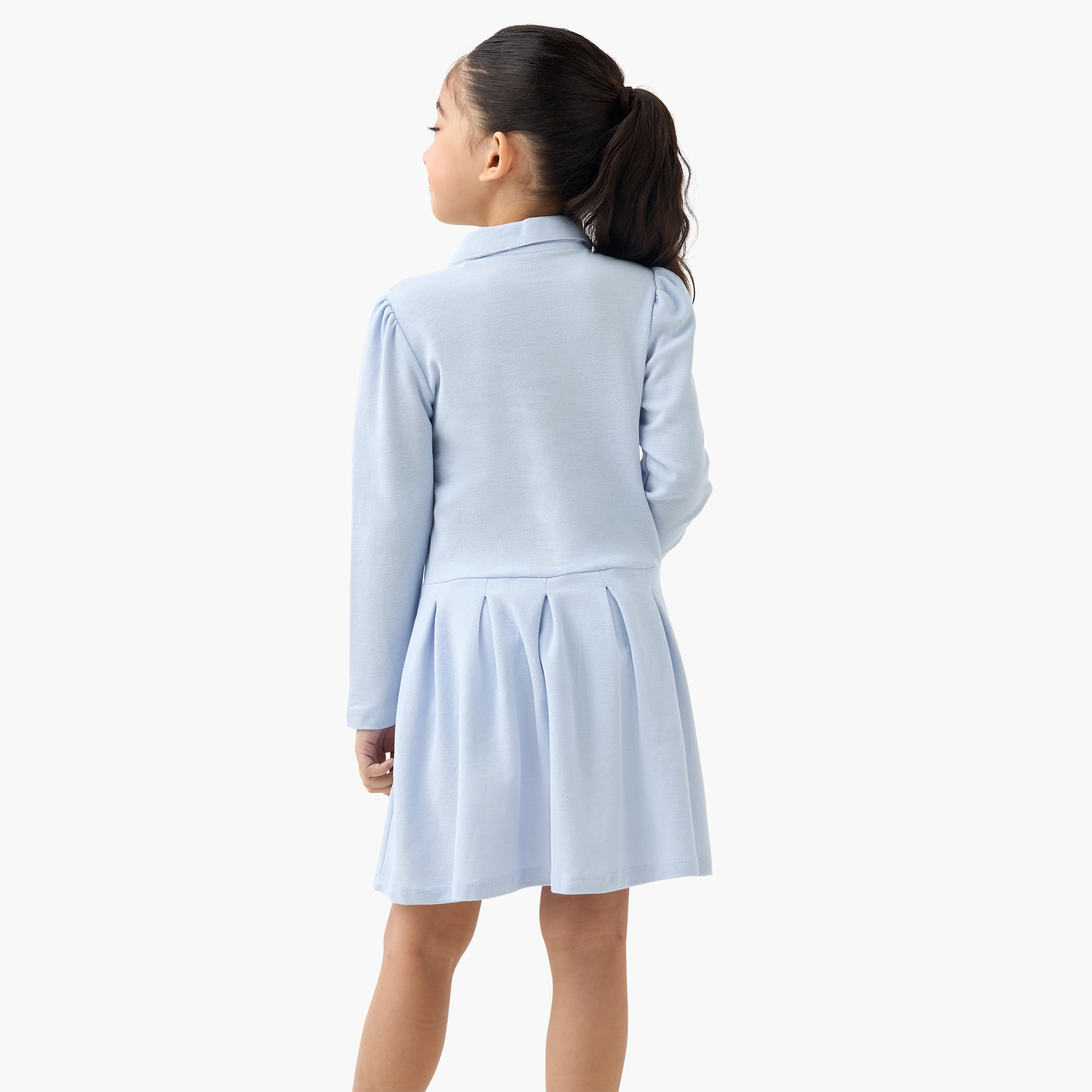 فستان بولو بأكمام طويلة بتطريز أزهار من جونيورز-girls-clothing-dressesandjumpsuits-image-4