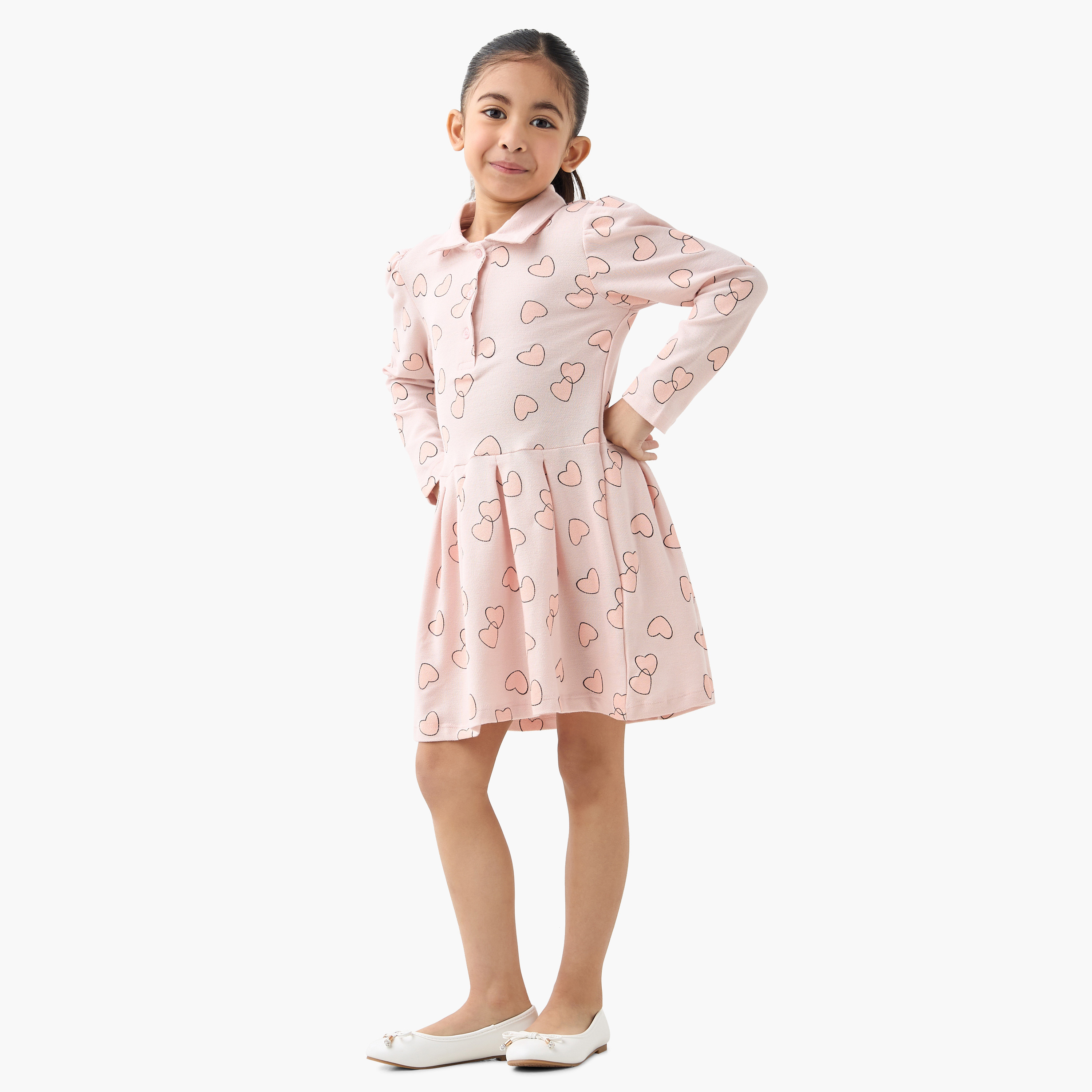 Juniors All-Over Heart Print Polo Dress with Long Sleeves-girls-clothing-dressesandjumpsuits-image-2