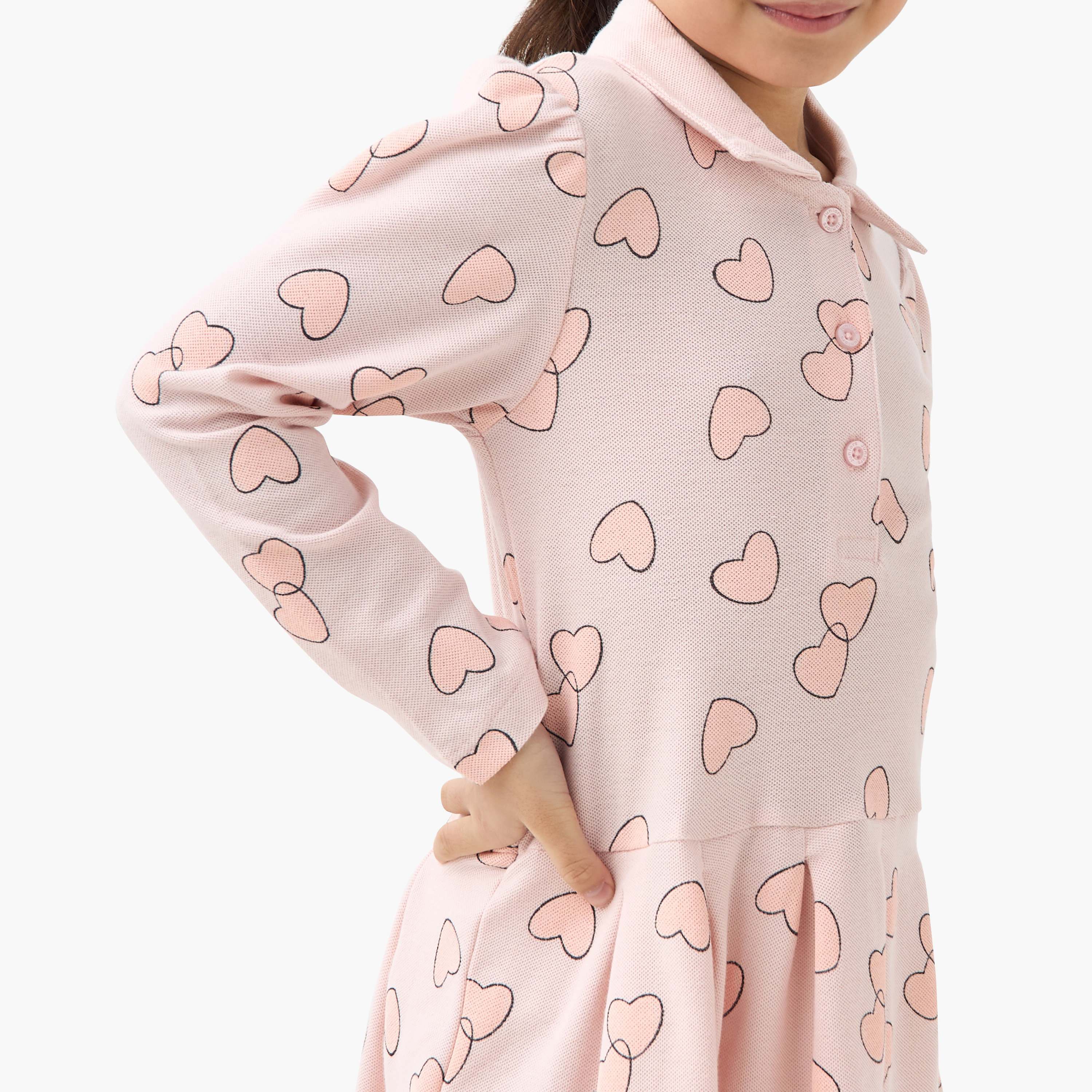Juniors All-Over Heart Print Polo Dress with Long Sleeves-girls-clothing-dressesandjumpsuits-image-5