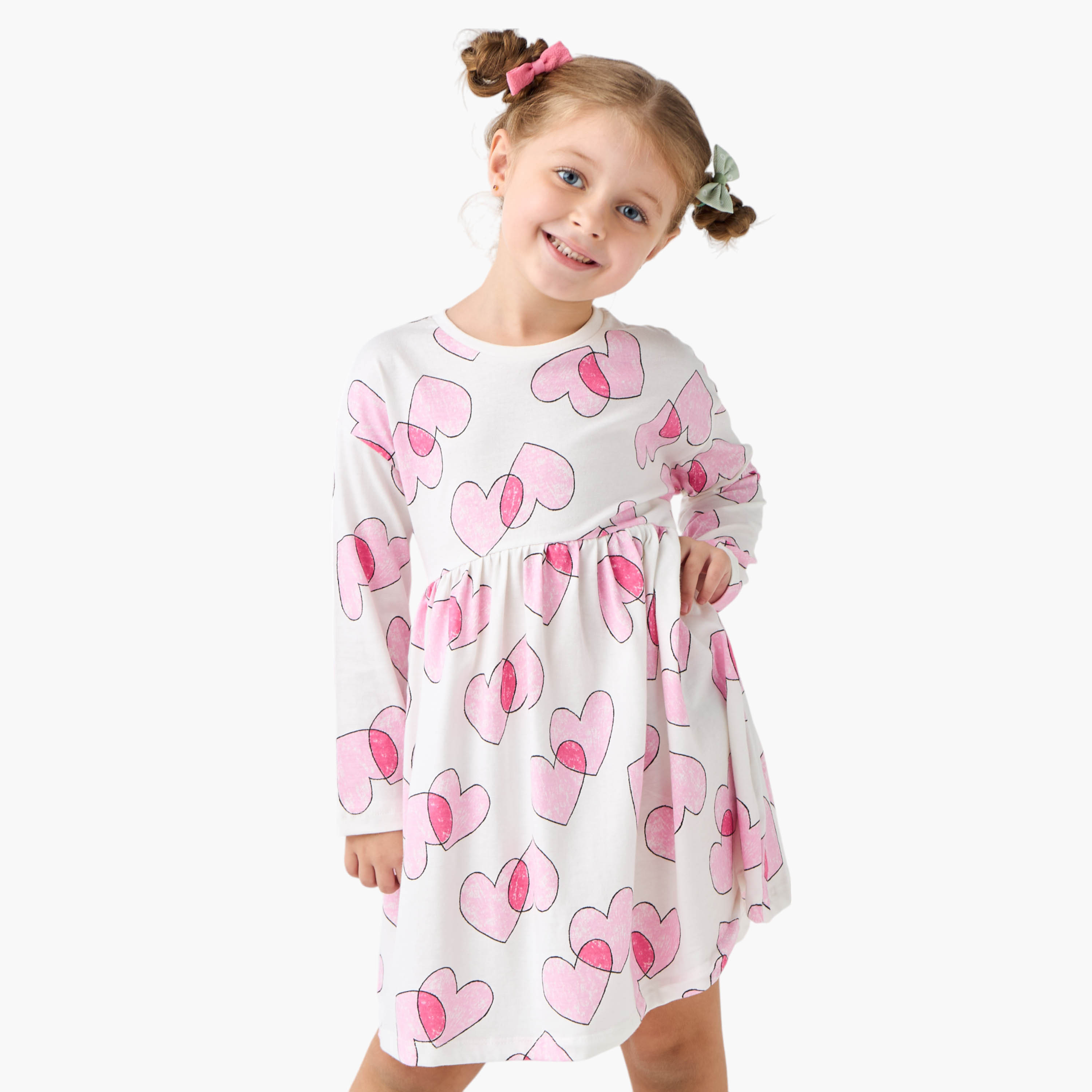 فستان إيه لاين بأكمام طويلة وطبعات من جونيورز-girls-clothing-dressesandjumpsuits-image-1