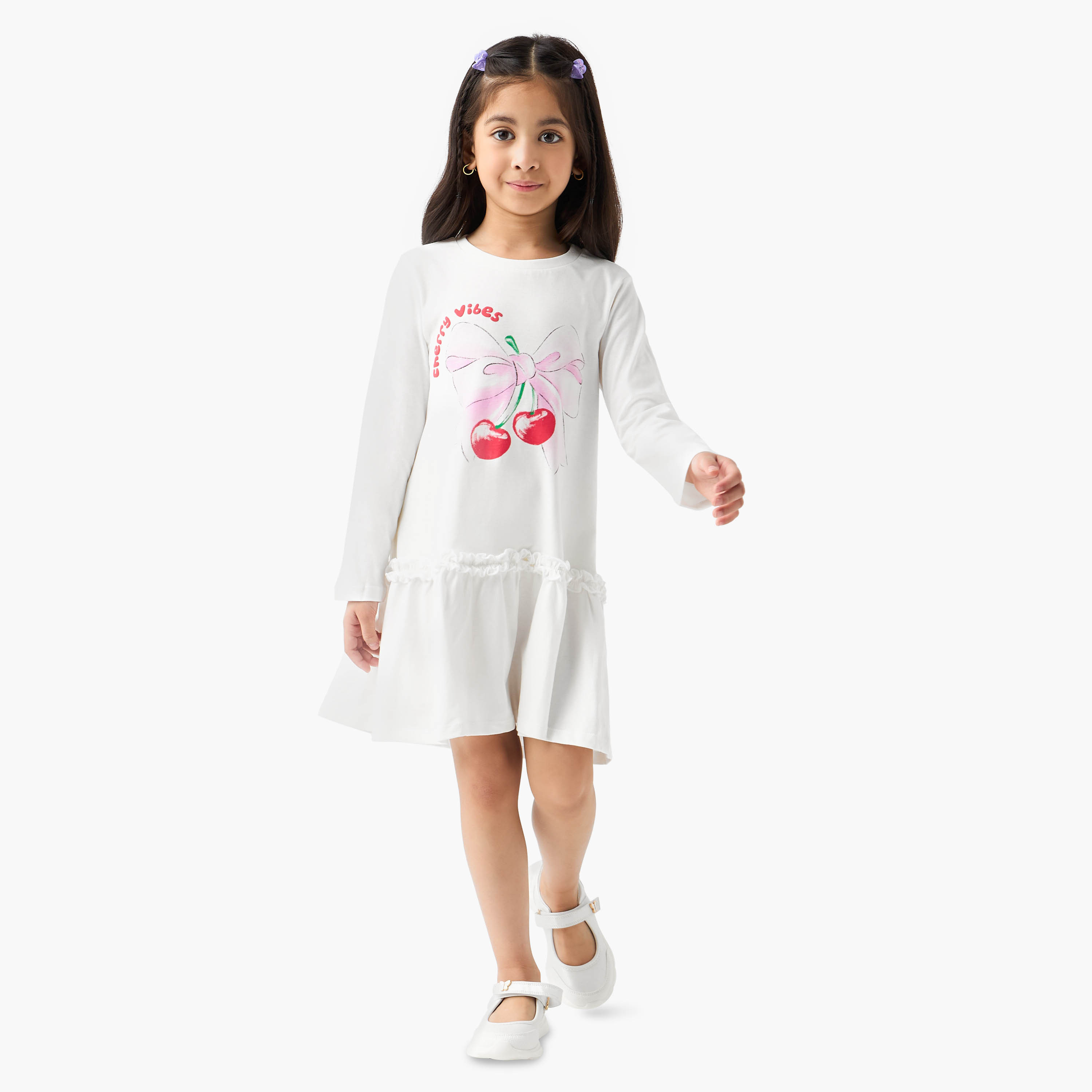 Juniors Cherry Print Drop Waist Dress with Round Neck-girls-clothing-dressesandjumpsuits-image-2