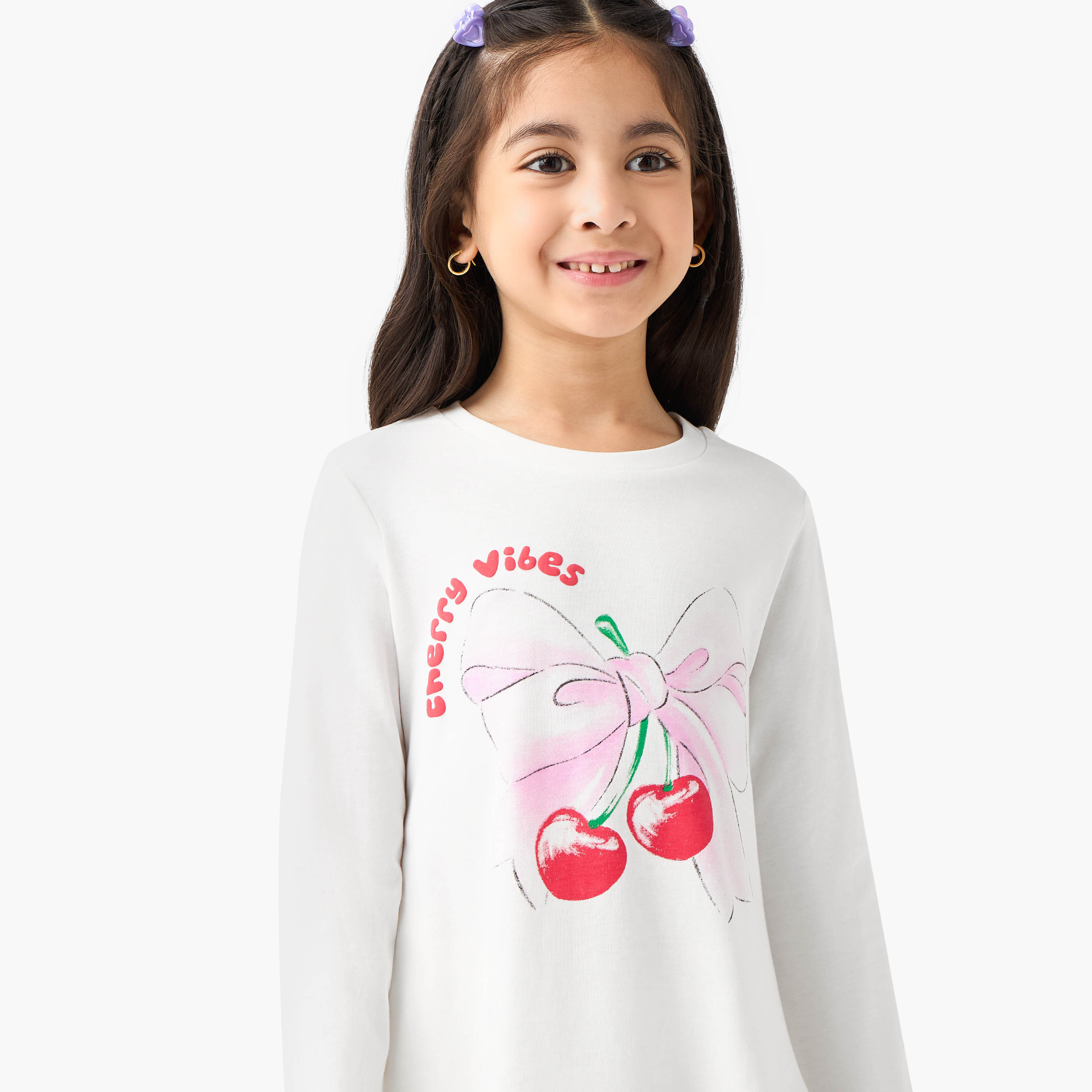 Juniors Cherry Print Drop Waist Dress with Round Neck-girls-clothing-dressesandjumpsuits-image-4