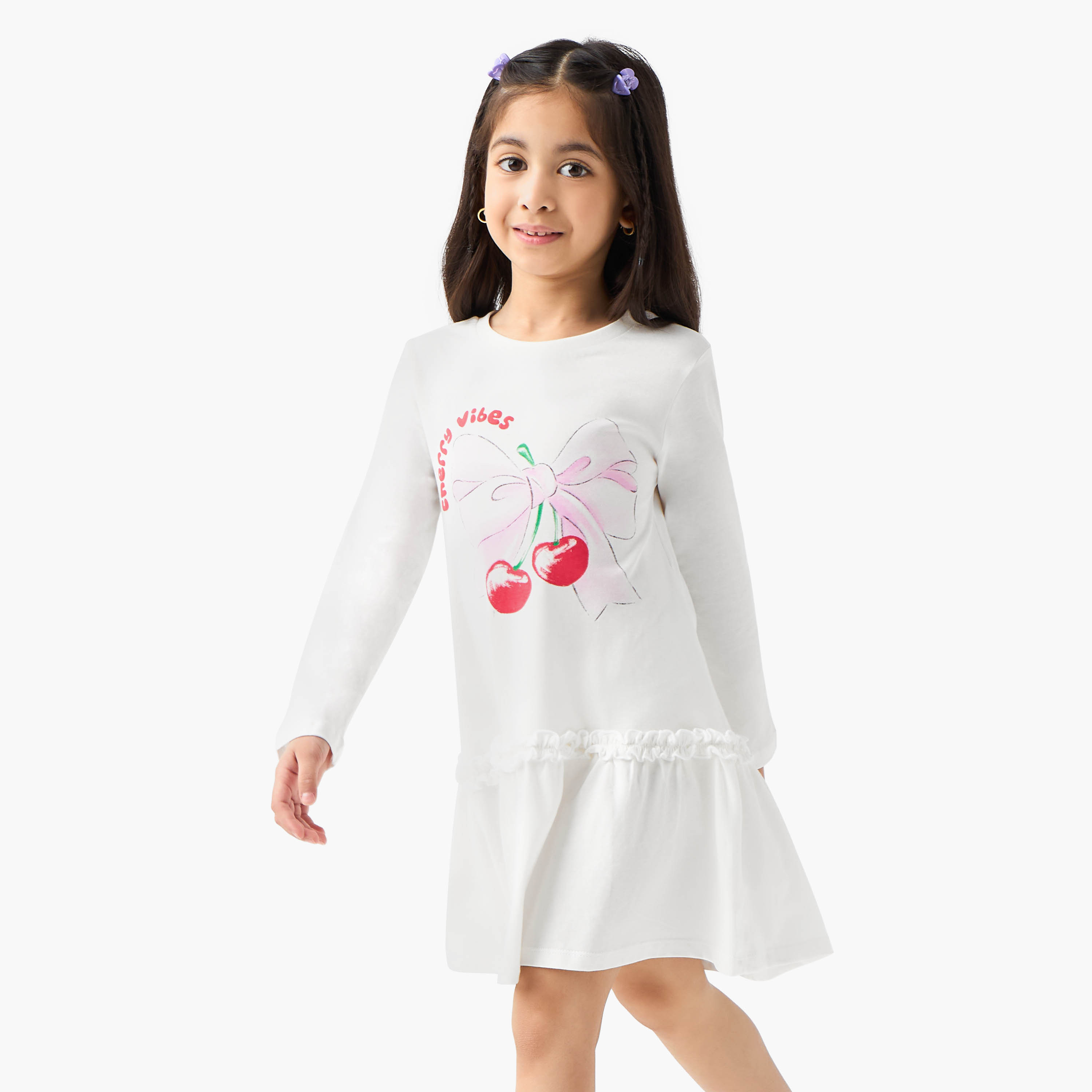 Juniors Cherry Print Drop Waist Dress with Round Neck-girls-clothing-dressesandjumpsuits-image-6