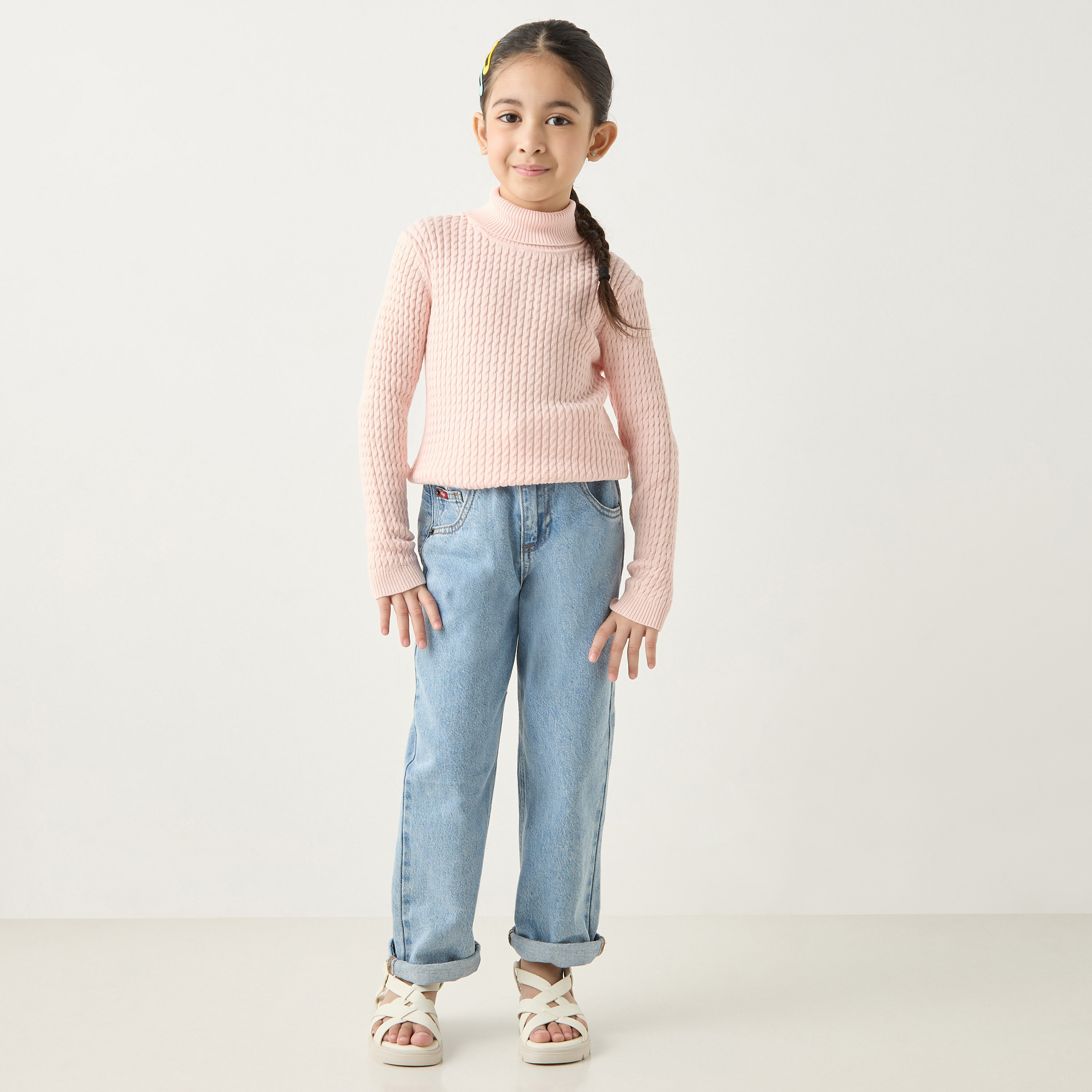 Juniors Textured Turtle Neck Sweater with Long Sleeves-baby-girls-clothing-jumpersandcardigans-image-2