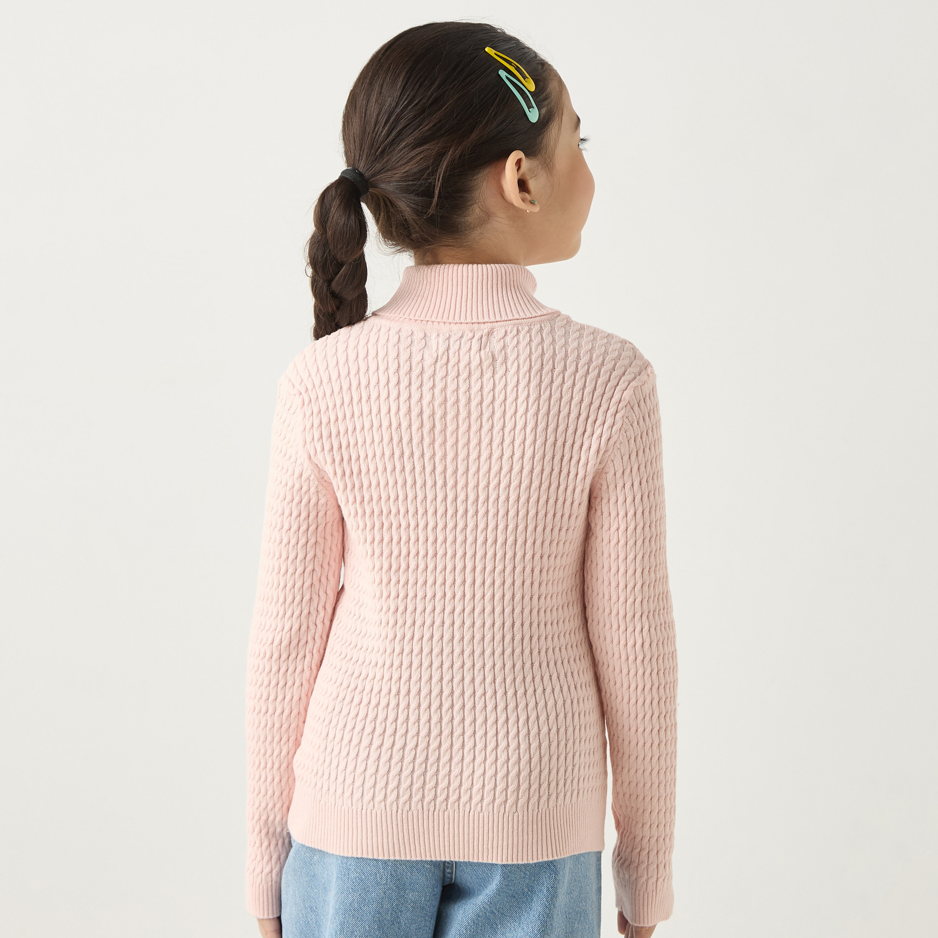 Juniors Textured Turtle Neck Sweater with Long Sleeves-baby-girls-clothing-jumpersandcardigans-image-3