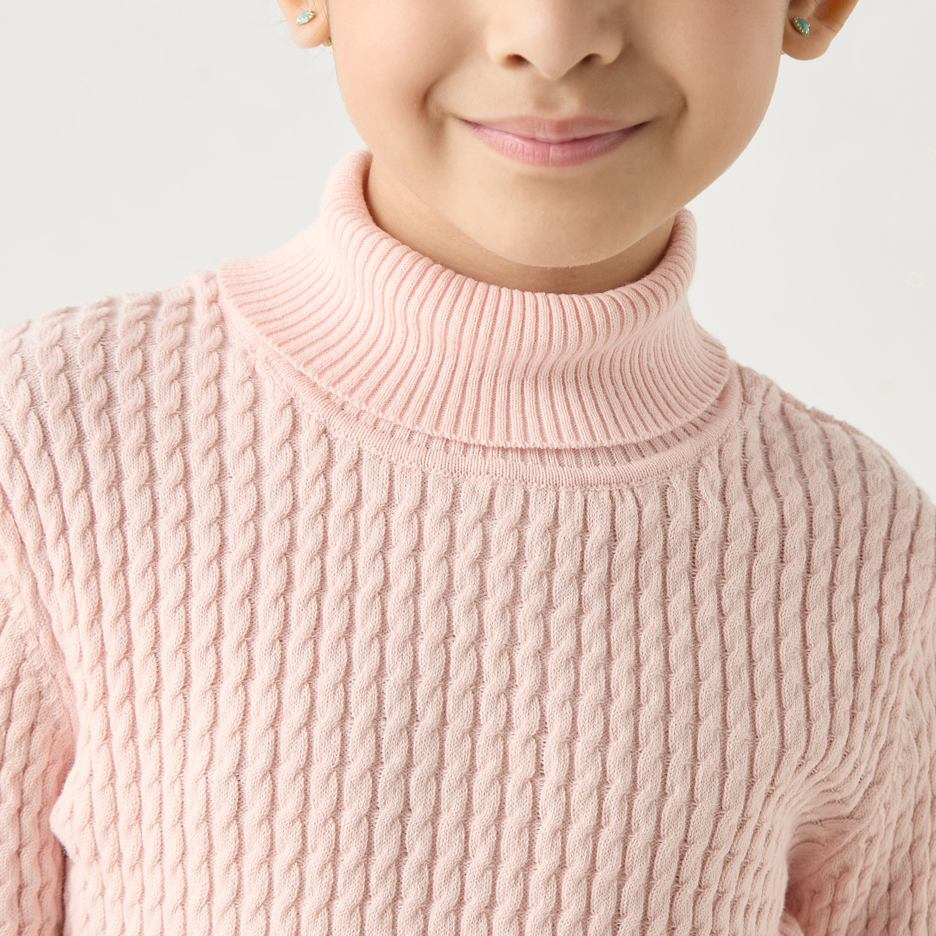 Juniors Textured Turtle Neck Sweater with Long Sleeves-baby-girls-clothing-jumpersandcardigans-image-4