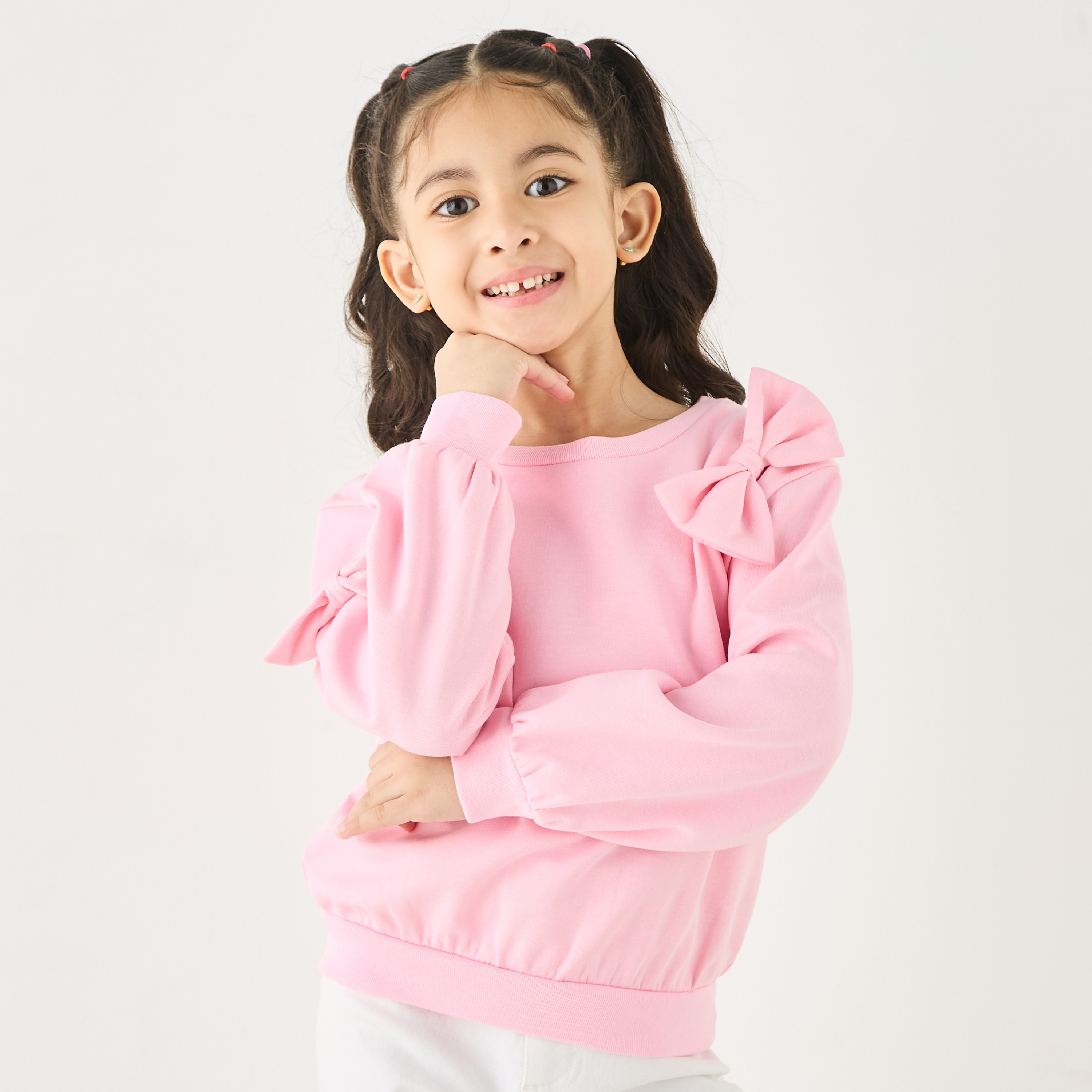 Juniors Solid Sweatshirt with Bow Applique and Long Sleeves-girls-clothing-sweatshirts-image-1
