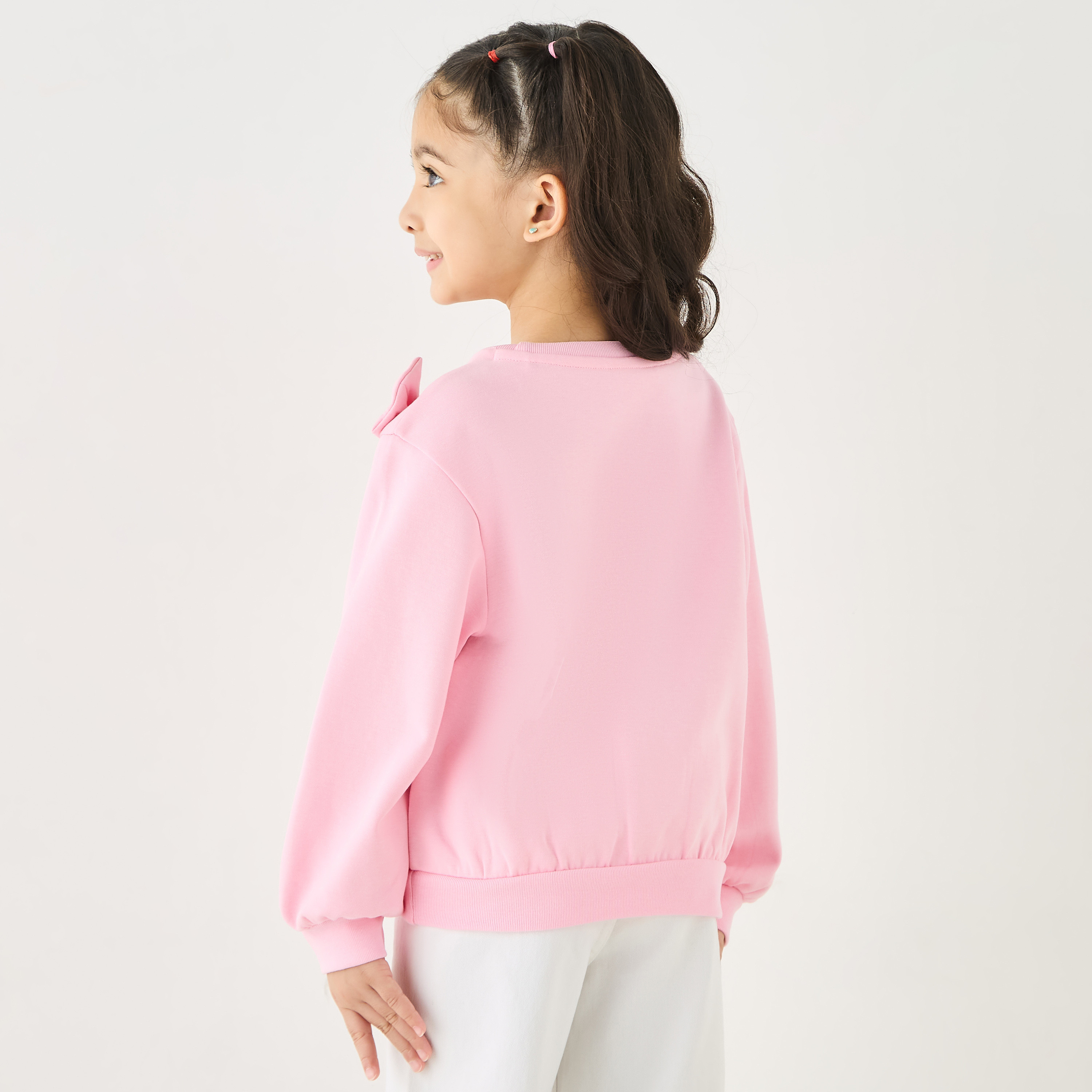 Juniors Solid Sweatshirt with Bow Applique and Long Sleeves-girls-clothing-sweatshirts-image-3