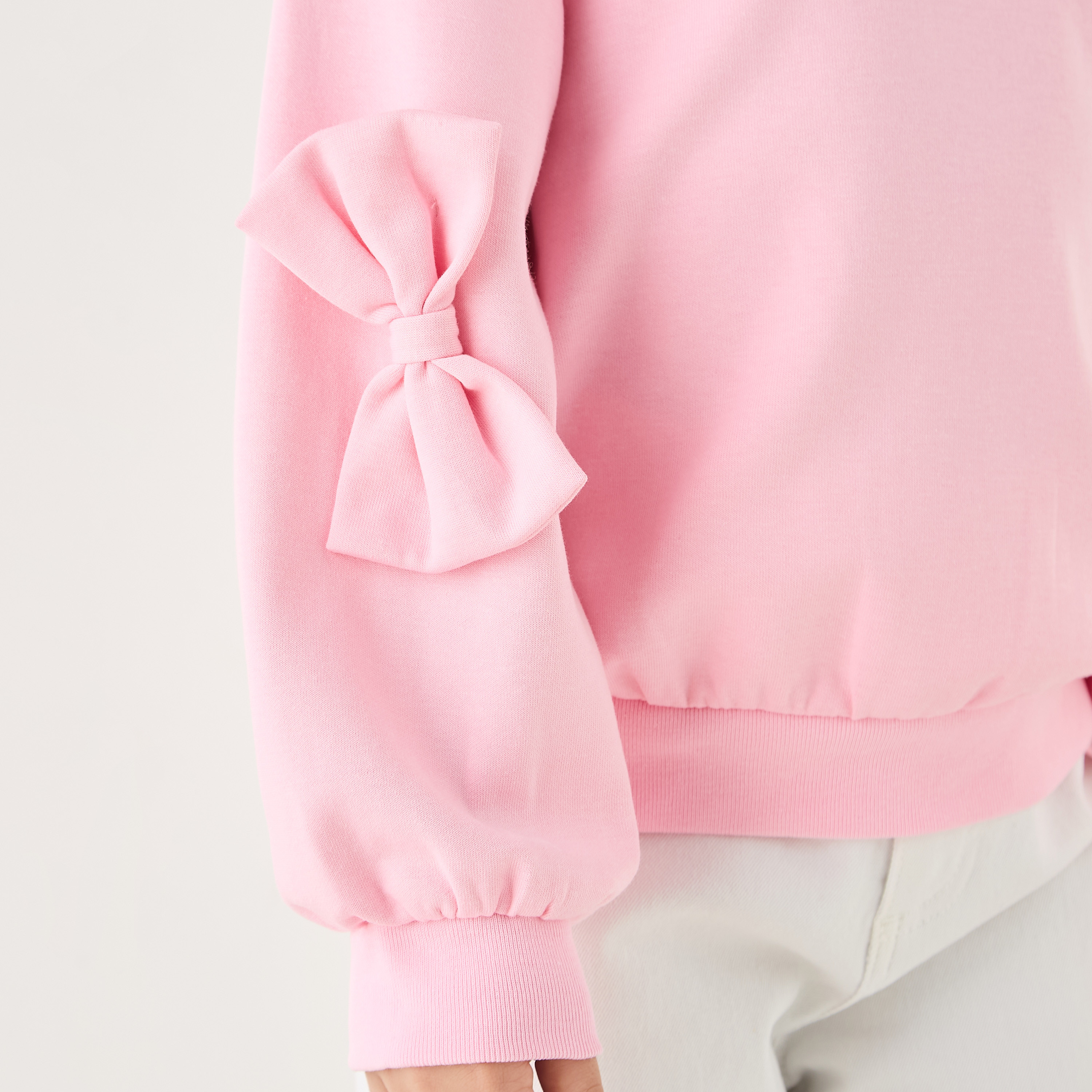 Juniors Solid Sweatshirt with Bow Applique and Long Sleeves-girls-clothing-sweatshirts-image-4