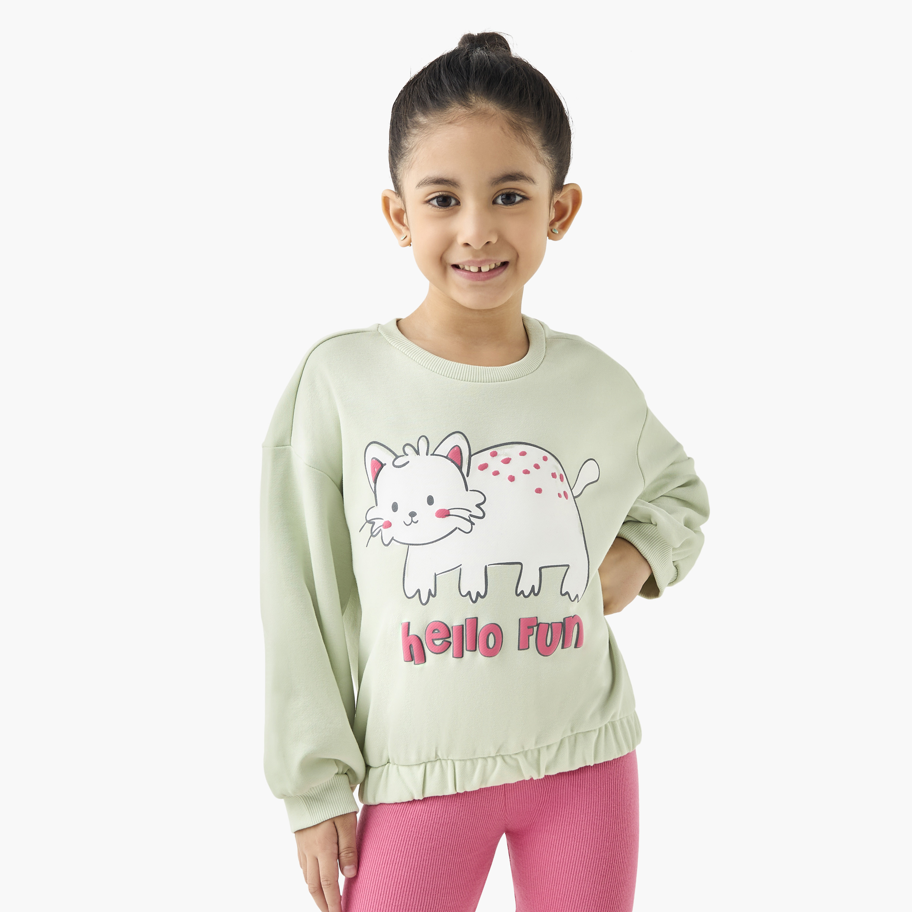 سويت شيرت بطبعات قطة وأكمام طويلة من جونيورز-girls-clothing-sweatshirts-image-1