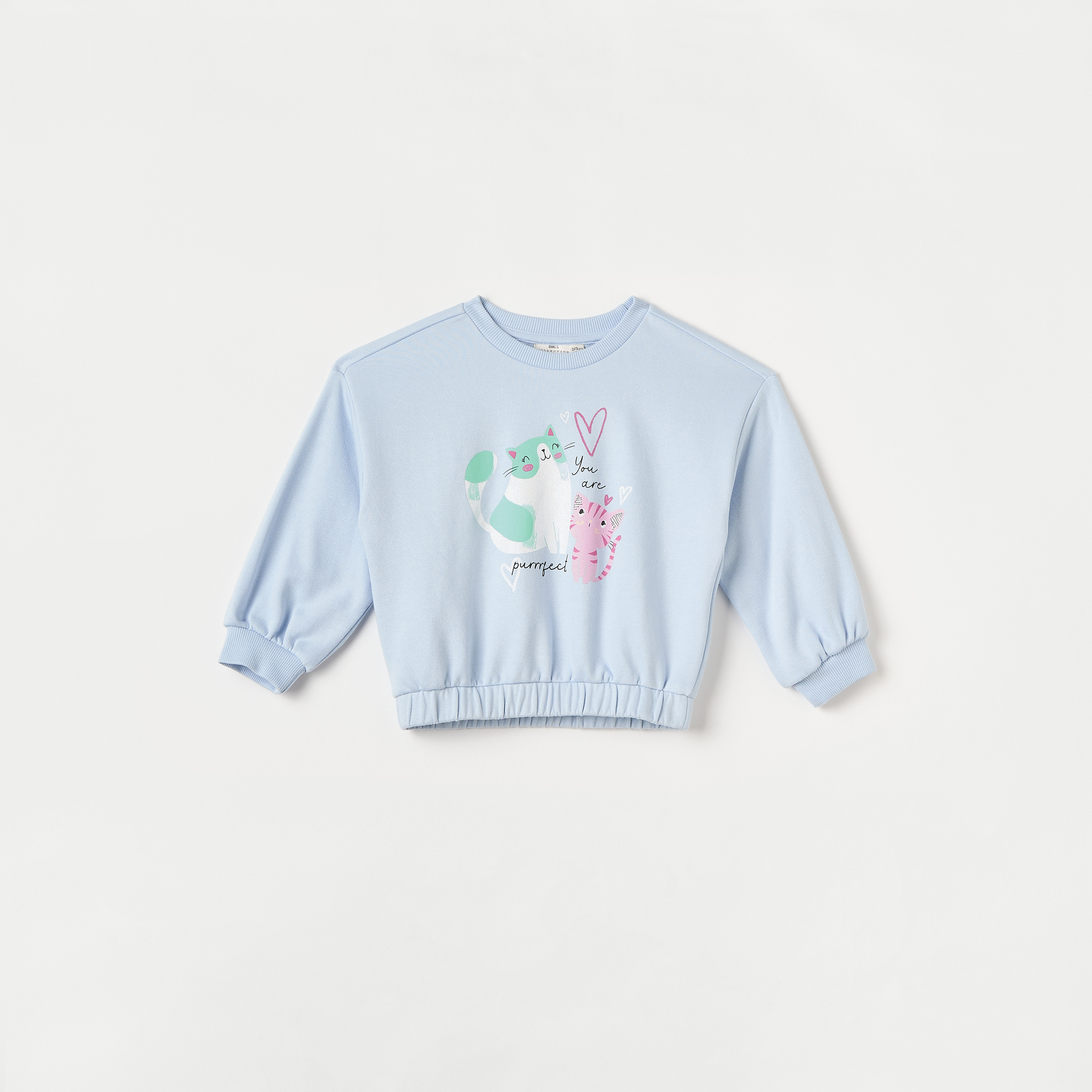 Juniors Heart Print Sweatshirt with Long Sleeves-baby-girls-clothing-sweatshirts-image-1