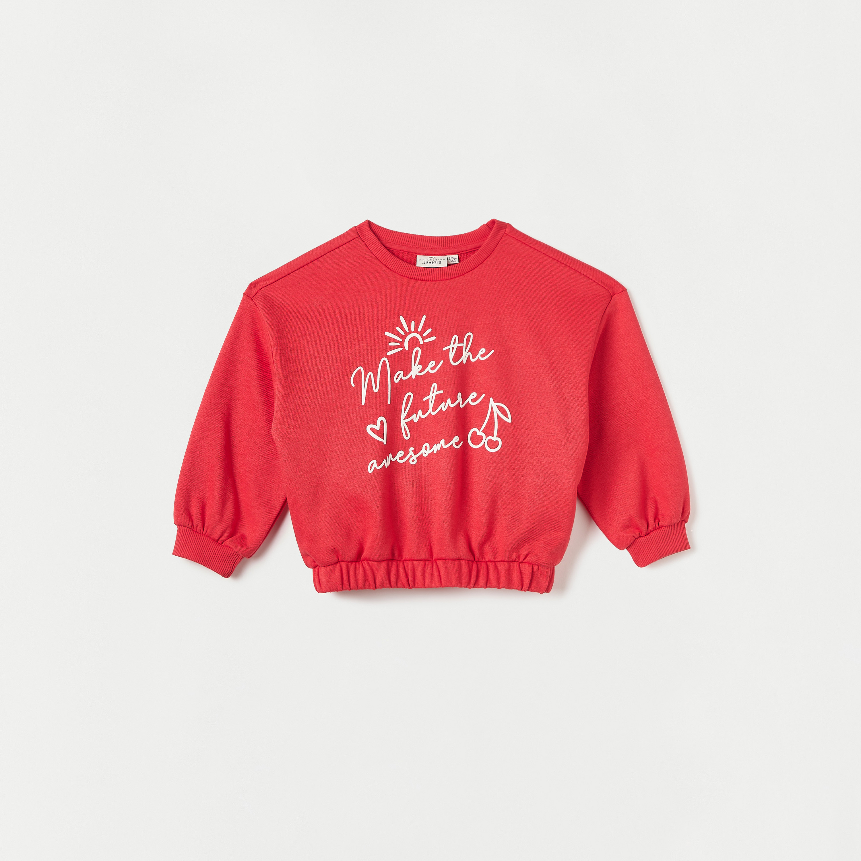 Juniors Slogan Print Sweatshirt with Long Sleeves-baby-girls-clothing-sweatshirts-image-1