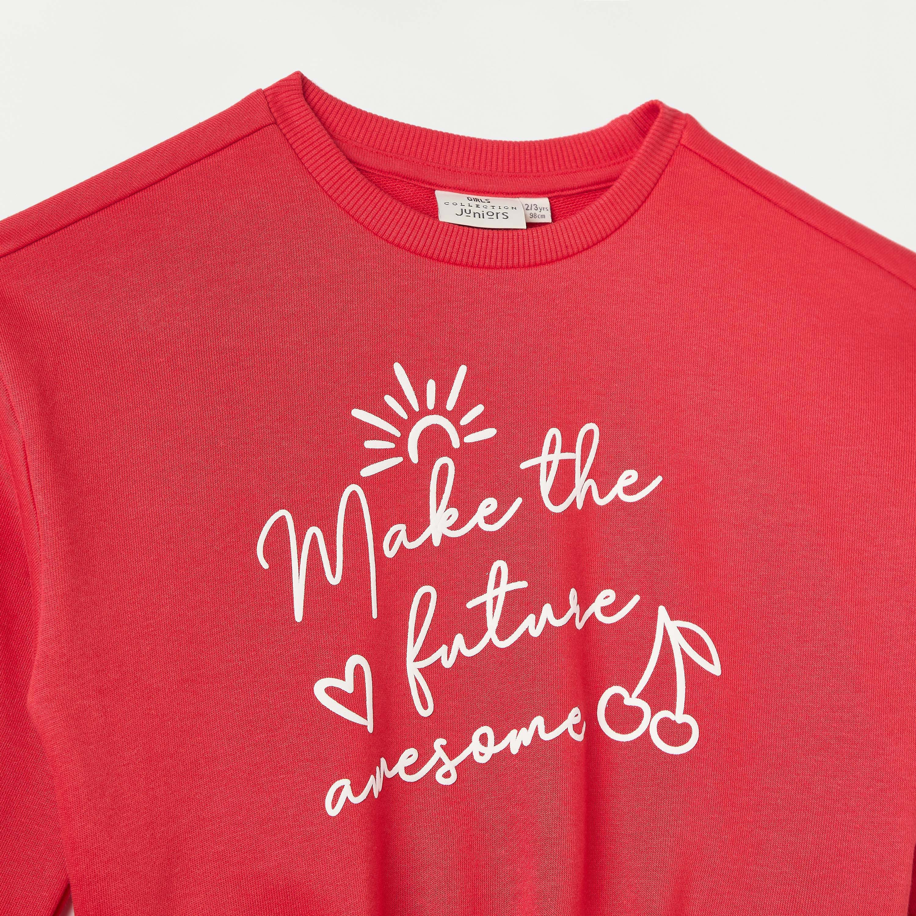 Juniors Slogan Print Sweatshirt with Long Sleeves-baby-girls-clothing-sweatshirts-image-3