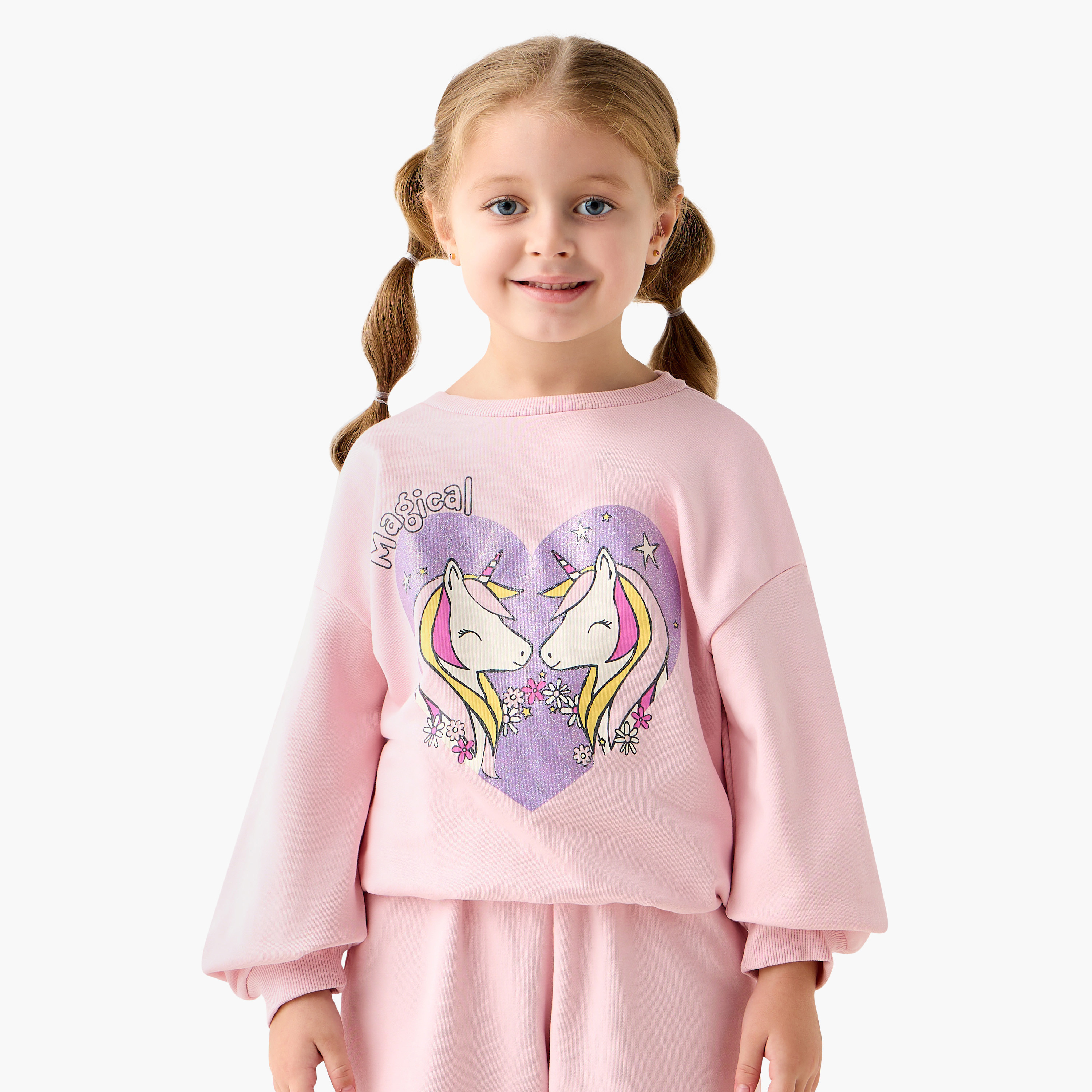 Juniors Unicorn Print Long Sleeves Sweatshirt and Joggers Set-girls-clothing-setsandcoords-image-2