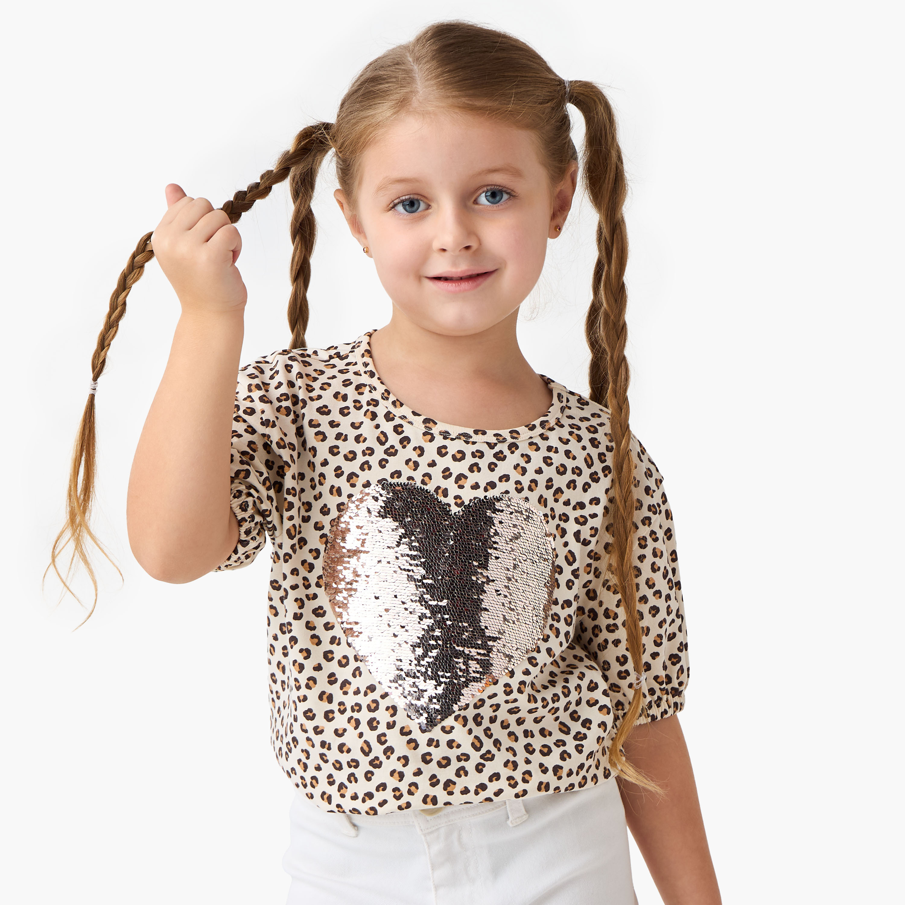 Juniors Crew Neck Short Sleeves T-shirt with Sequin Detail-girls-clothing-tshirts-image-1
