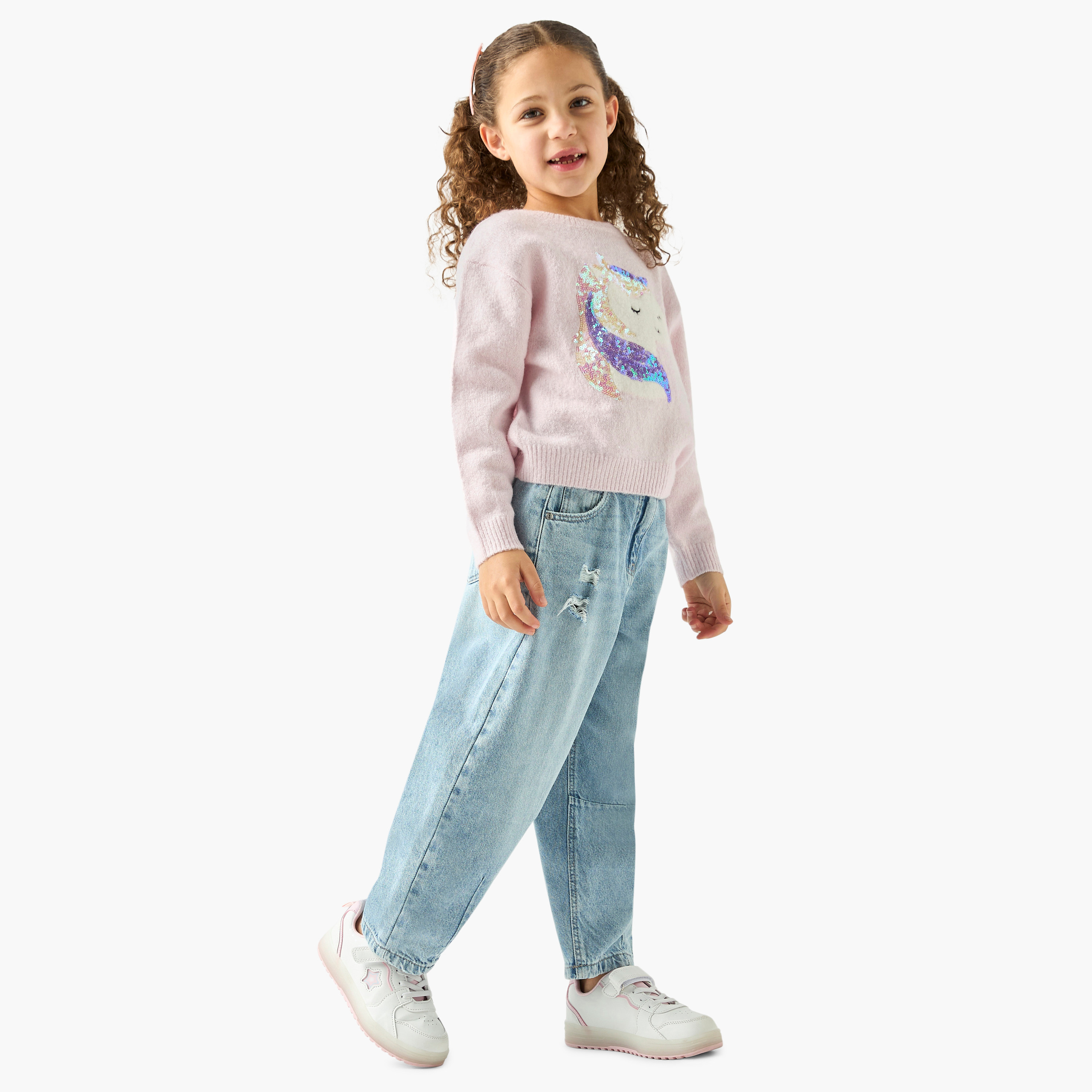 Juniors Unicorn Sequin Embellished Pullover with Crew Neck-baby-girls-clothing-jumpersandcardigans-image-2