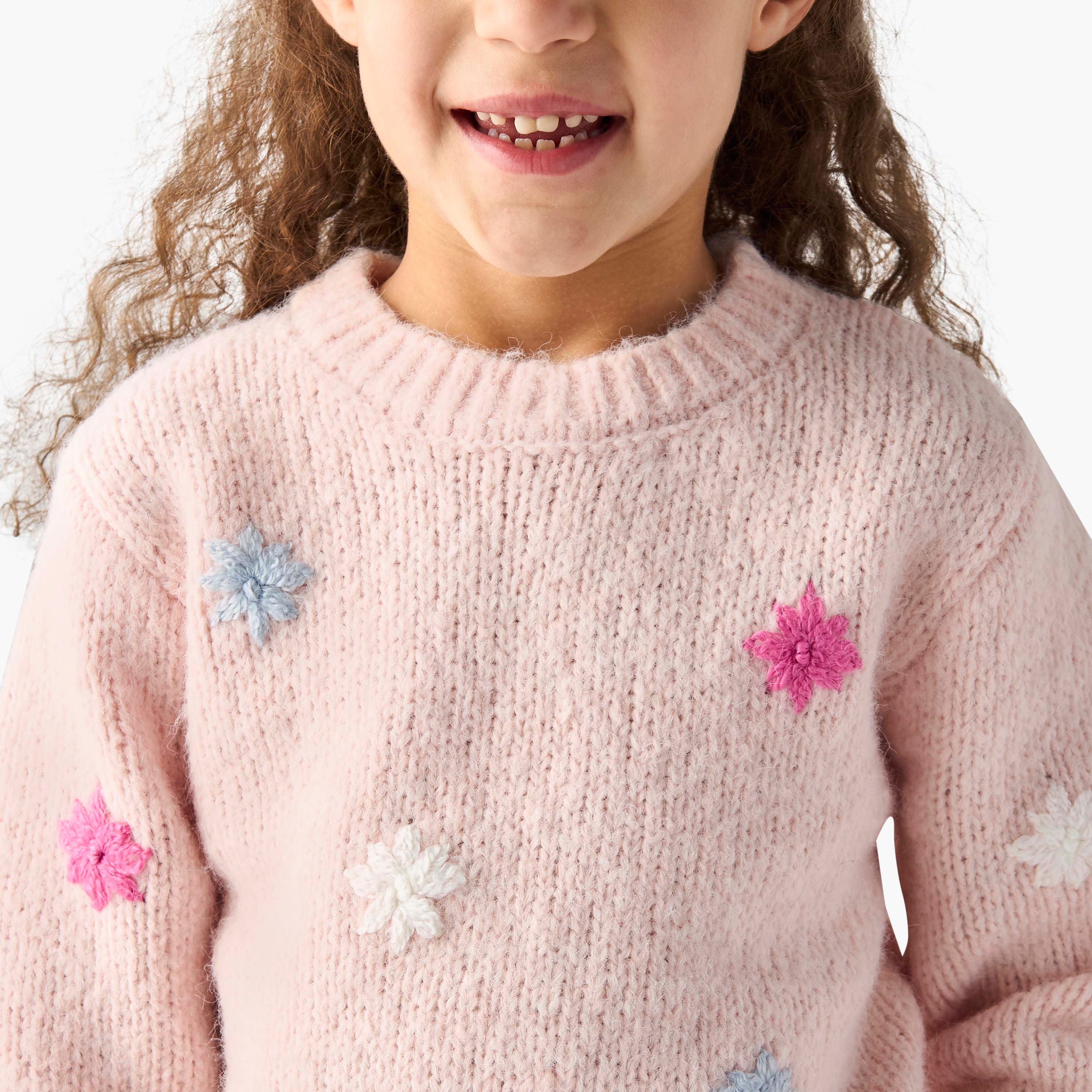 بلوفر بتطريز أزهار مع ياقة ضيقة من جونيورز-baby-girls-clothing-jumpersandcardigans-image-1