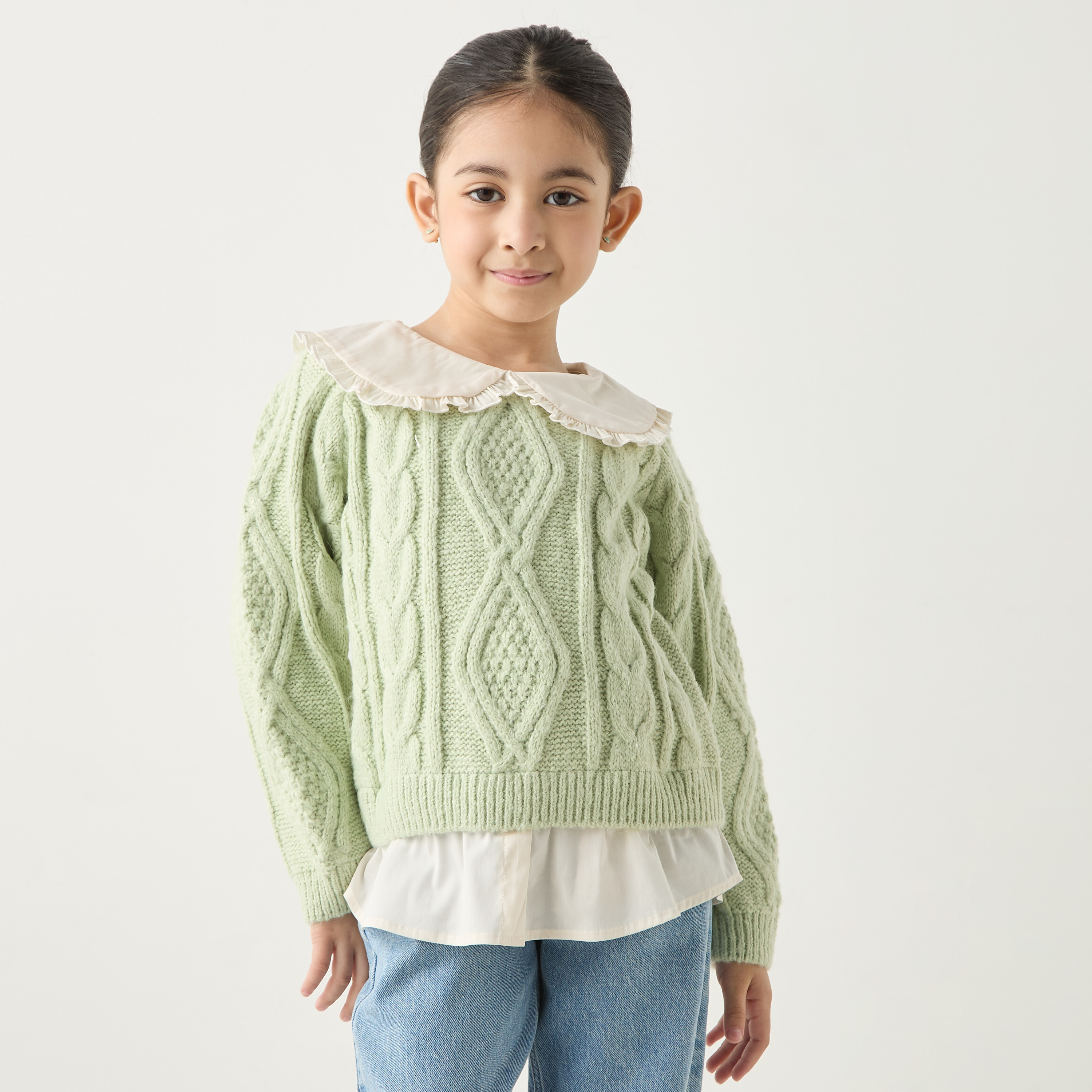 Juniors Textured Pullover with Long Sleeves and Peter Pan Collar-girls-clothing-jumpersandcardigans-image-1