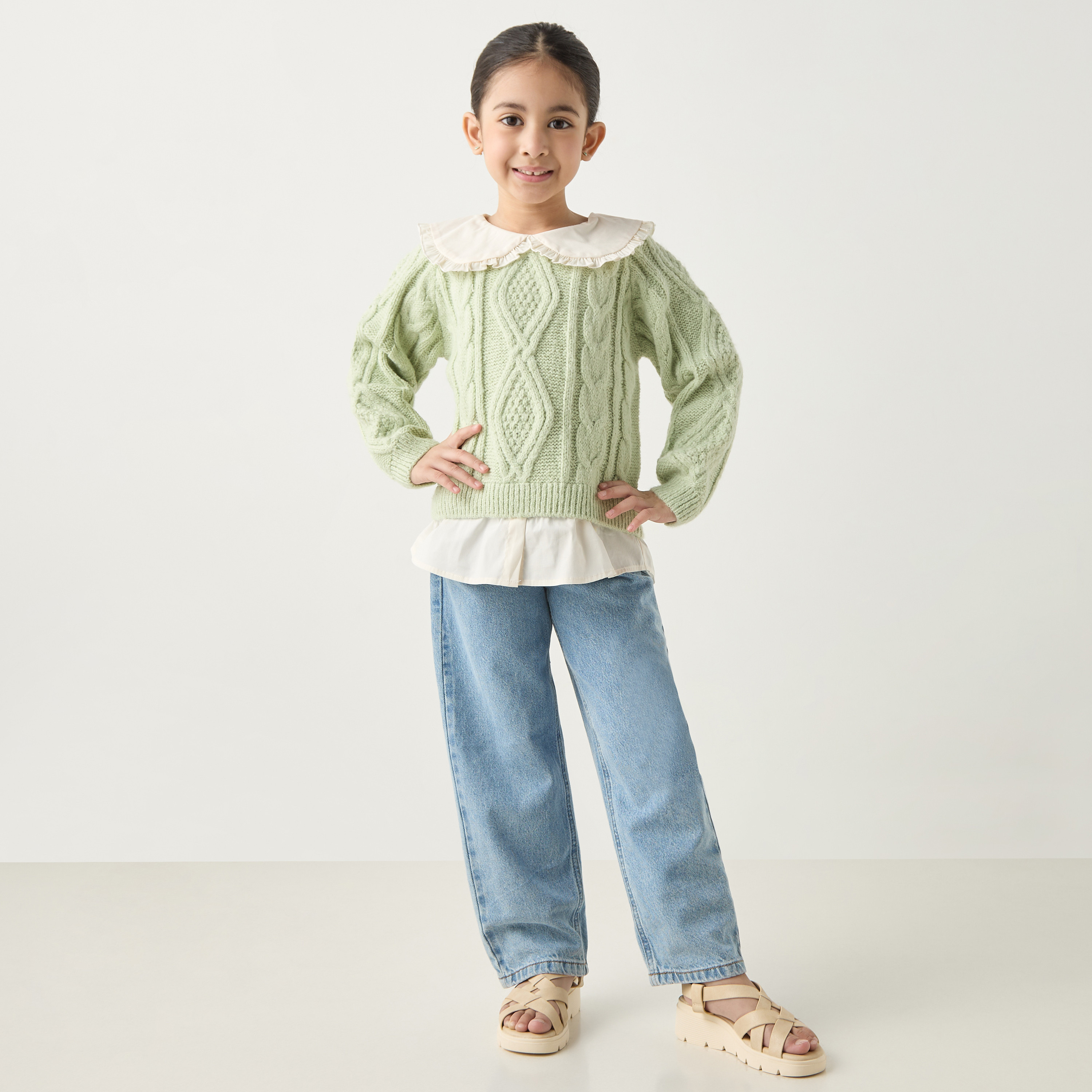 Juniors Textured Pullover with Long Sleeves and Peter Pan Collar-girls-clothing-jumpersandcardigans-image-2