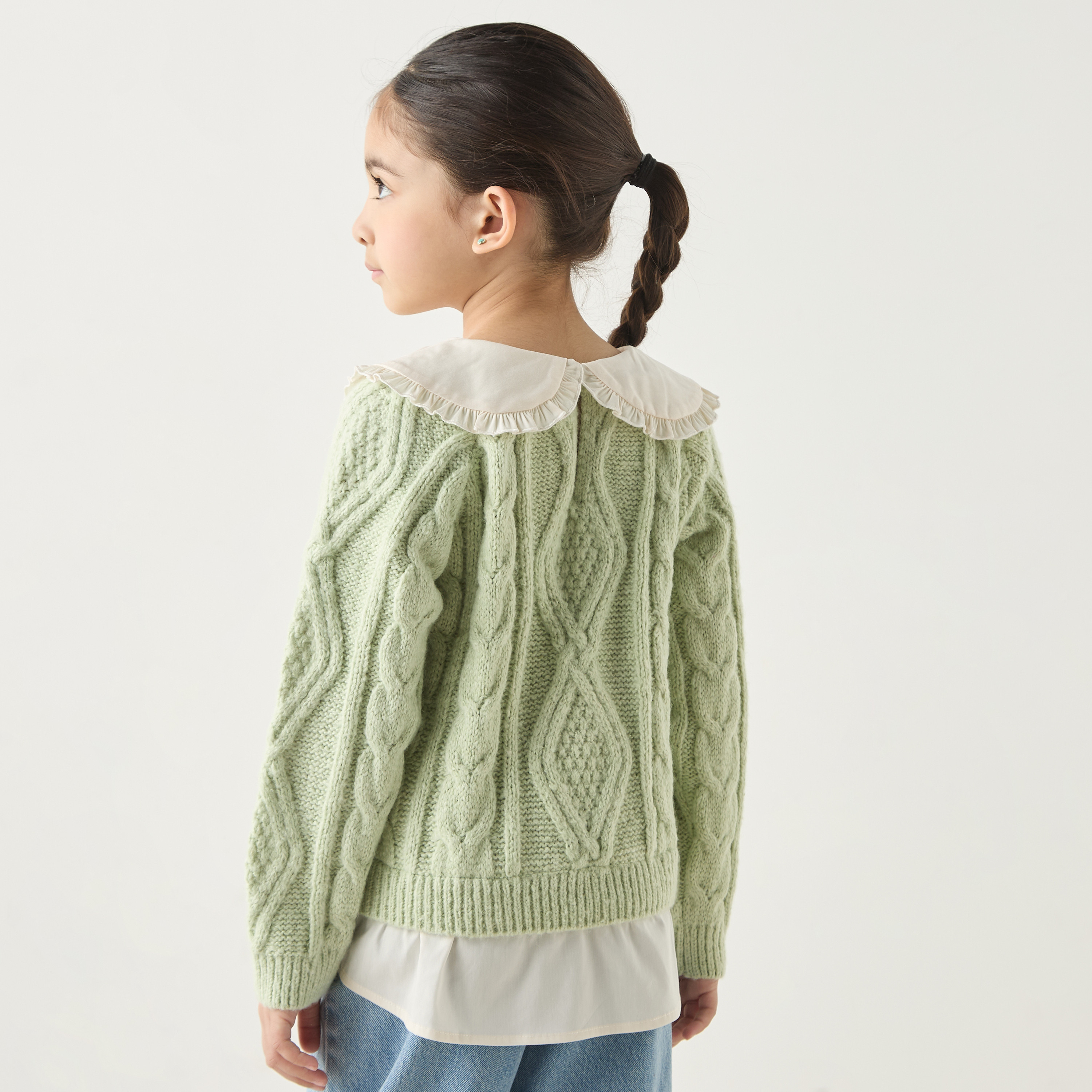 Juniors Textured Pullover with Long Sleeves and Peter Pan Collar-girls-clothing-jumpersandcardigans-image-3