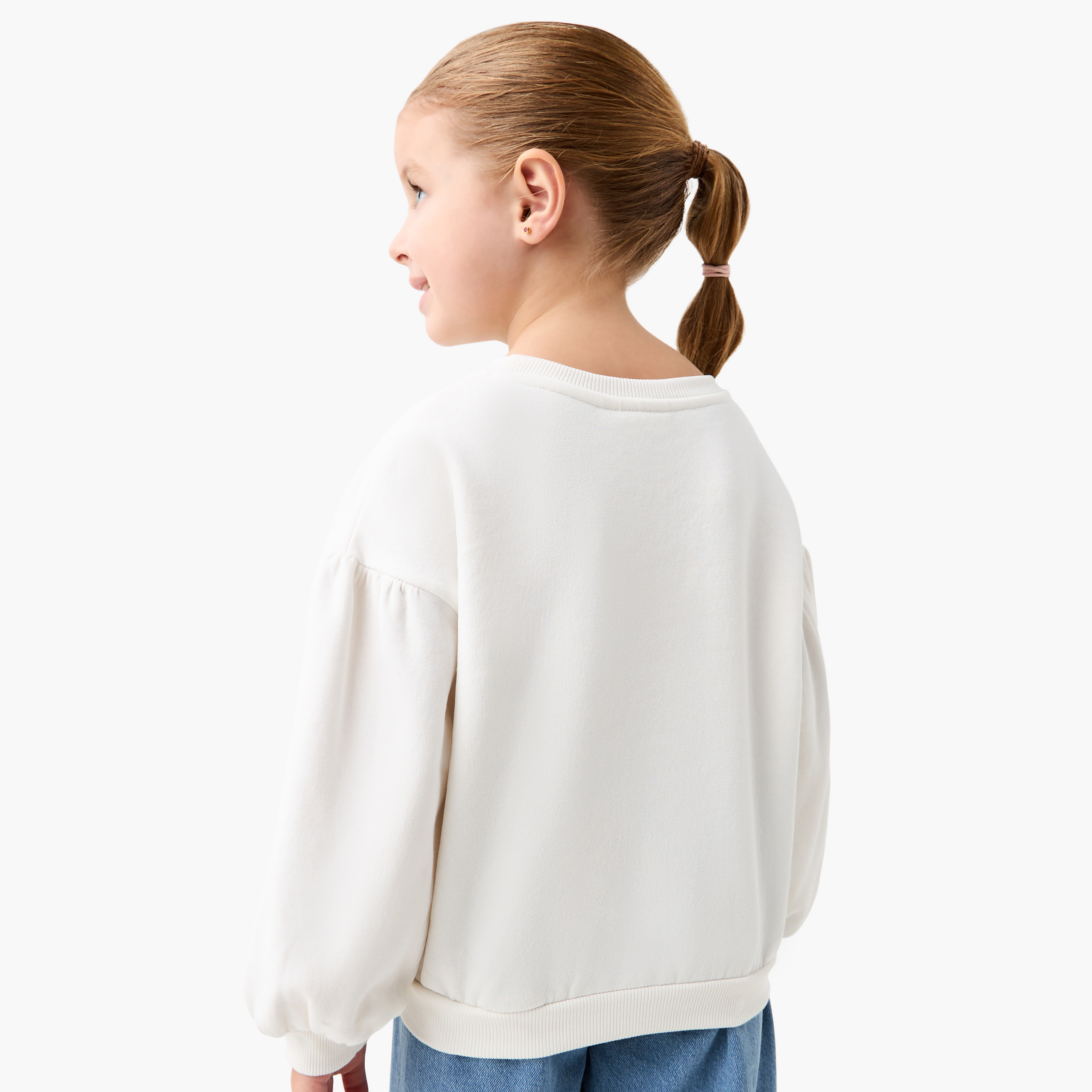 Juniors Bow Applique Sweatshirt with Long Sleeves and Crew Neck-baby-girls-clothing-sweatshirts-image-3