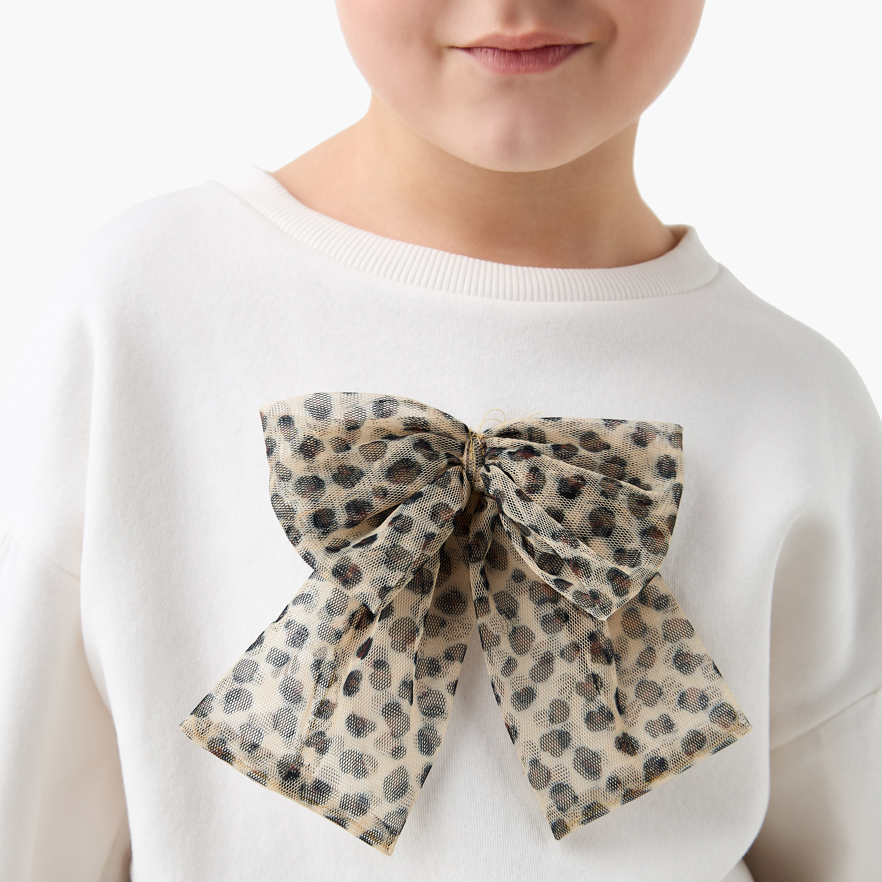 Juniors Bow Applique Sweatshirt with Long Sleeves and Crew Neck-baby-girls-clothing-sweatshirts-image-4