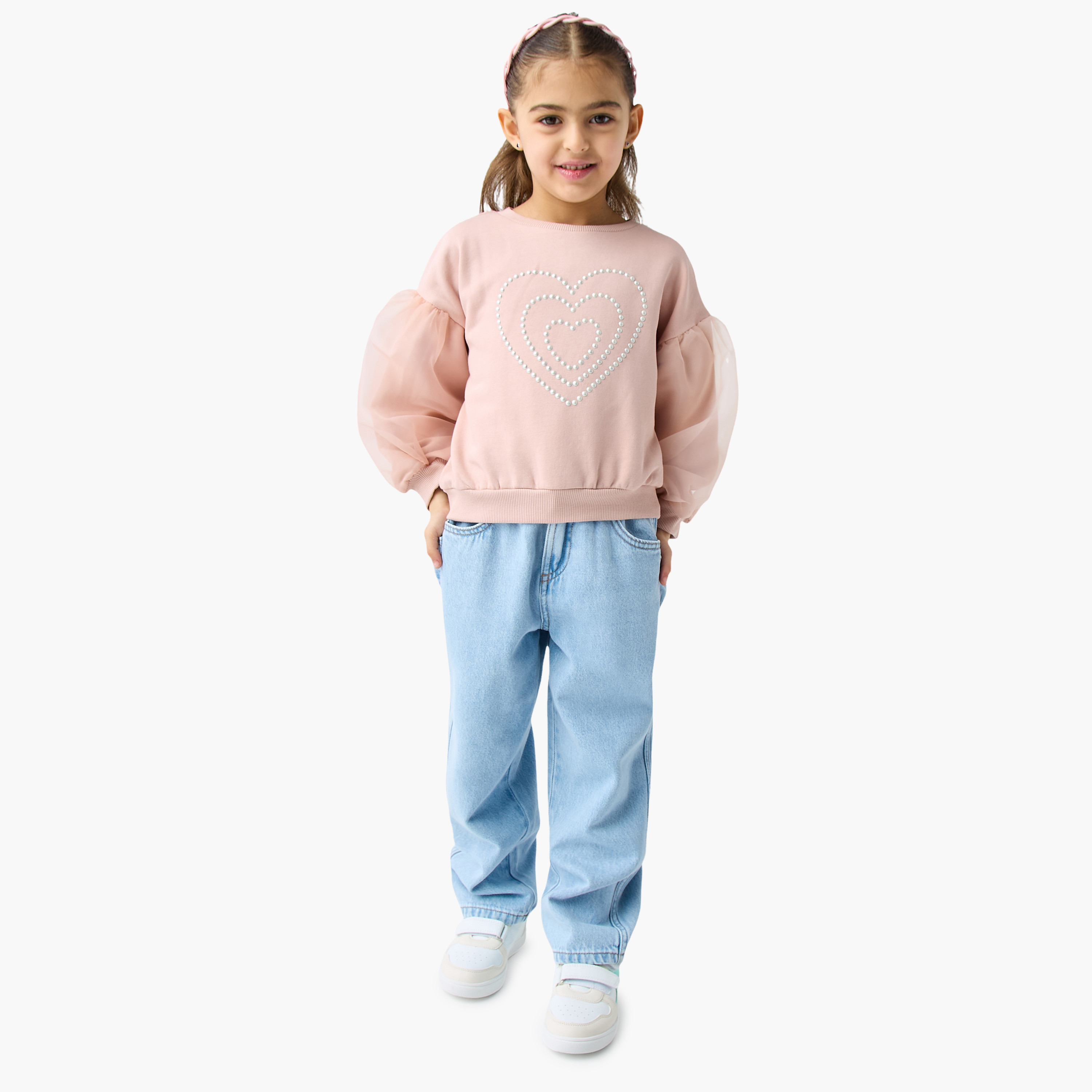 Juniors Heart Embellished Sweatshirt with Long Sleeves-baby-girls-clothing-sweatshirts-image-2