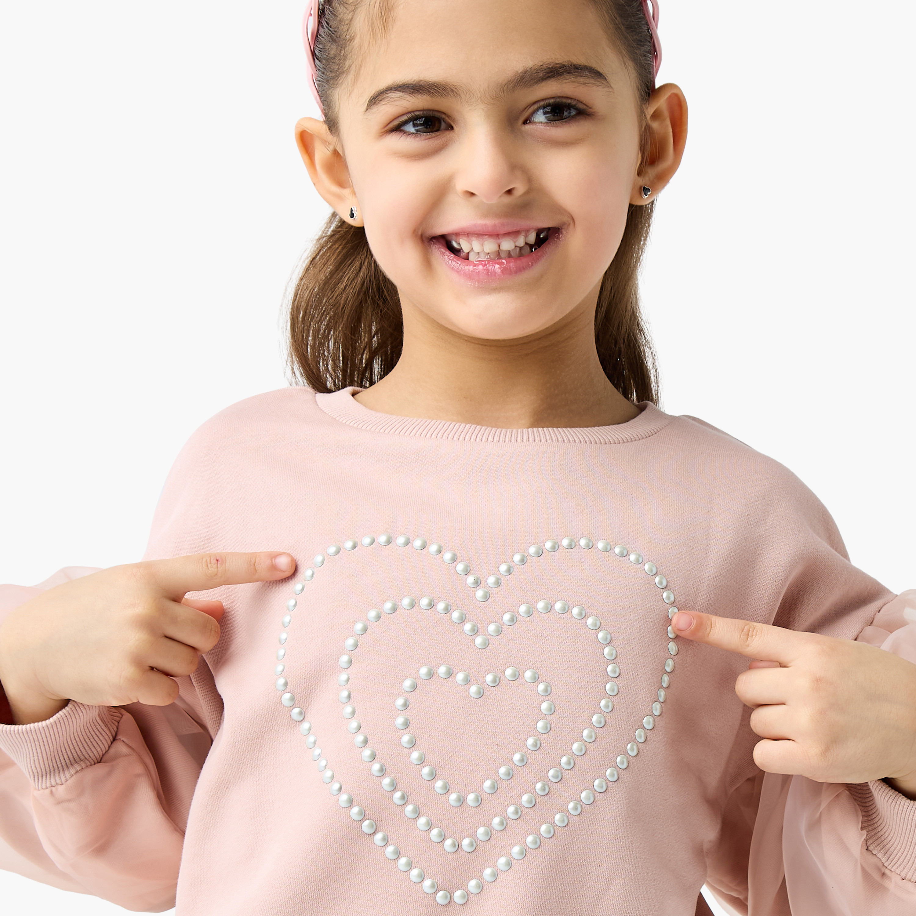 Juniors Heart Embellished Sweatshirt with Long Sleeves-baby-girls-clothing-sweatshirts-image-4