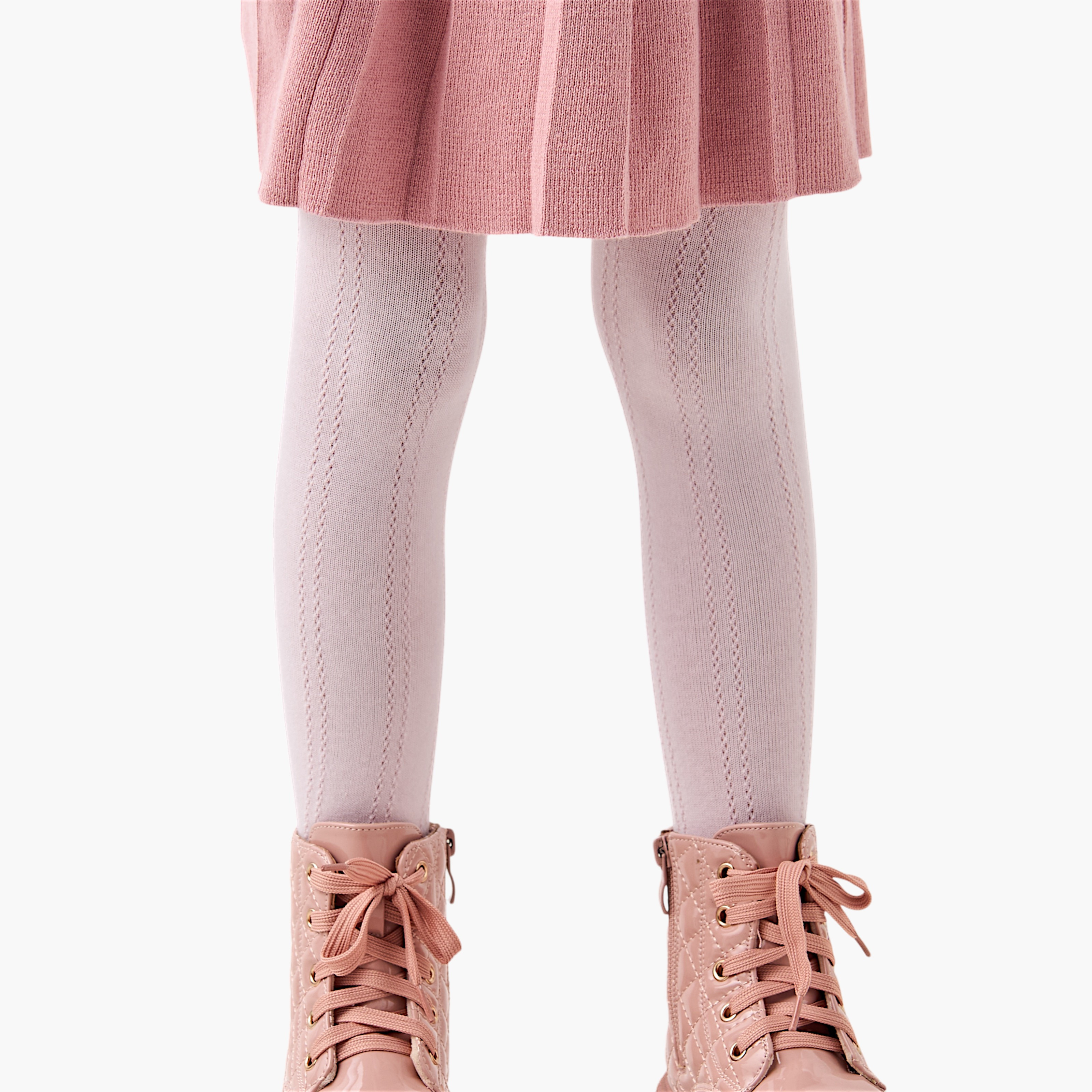 Eligo Textured Collared Drop Waist Dress and Leggings Set-girls-clothing-winterwear-dresses-image-3