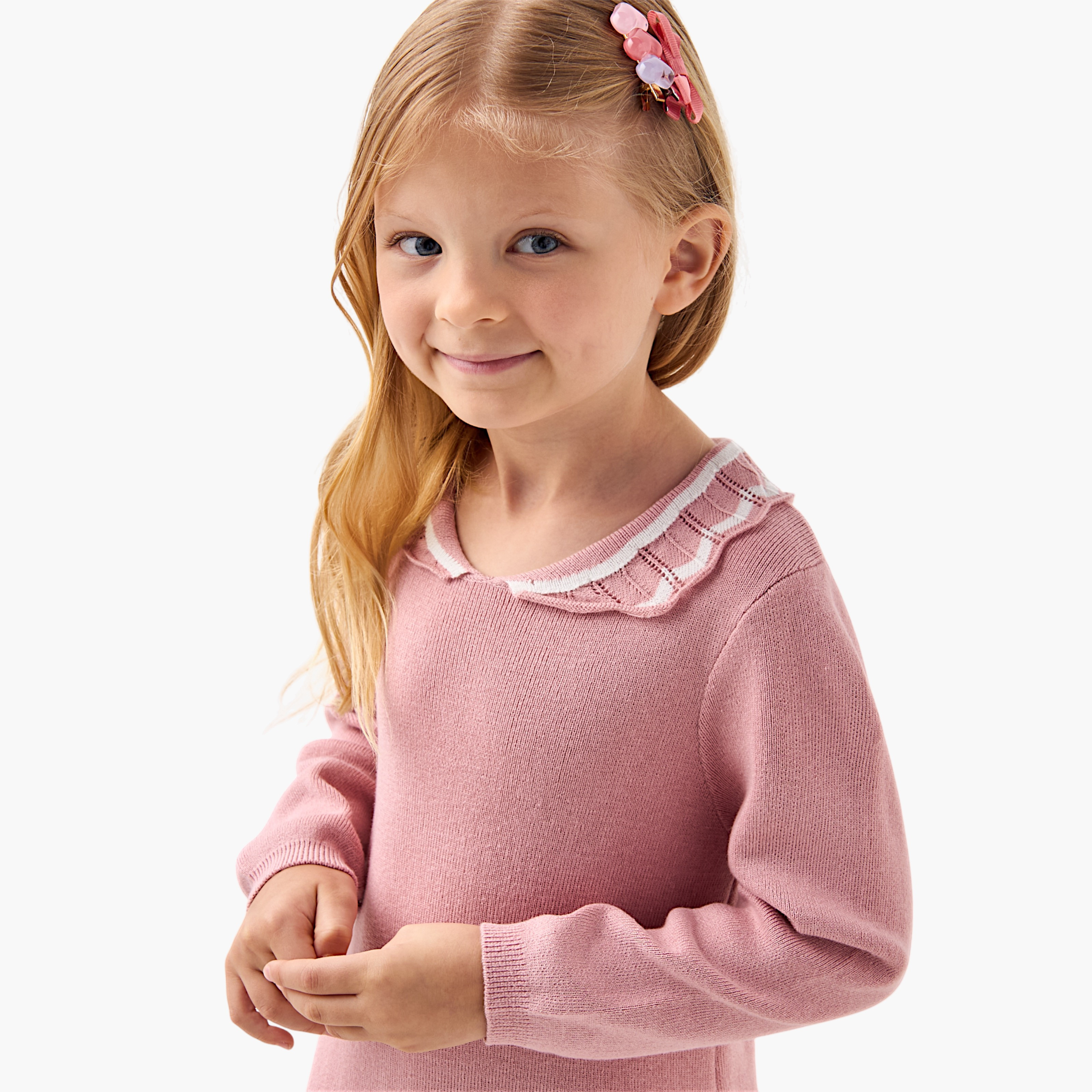 Eligo Textured Collared Drop Waist Dress and Leggings Set-girls-clothing-winterwear-dresses-image-5