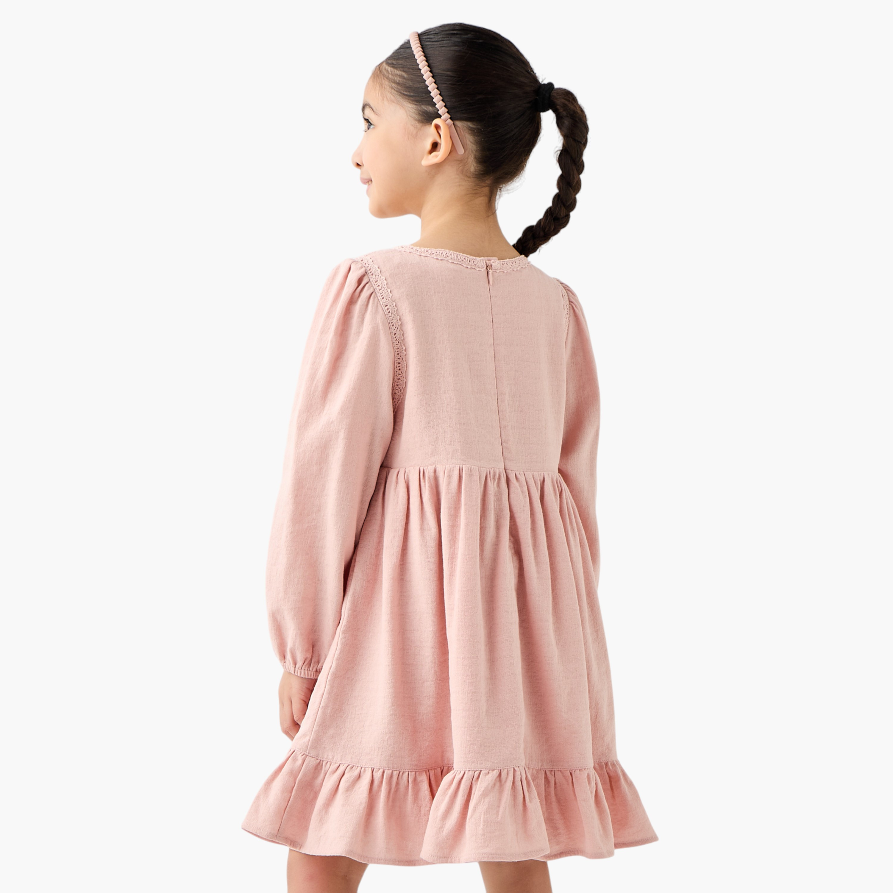 Eligo Floral Embroidered Dress with Long Sleeves and Ruffled Hem-girls-clothing-dressesandjumpsuits-image-3