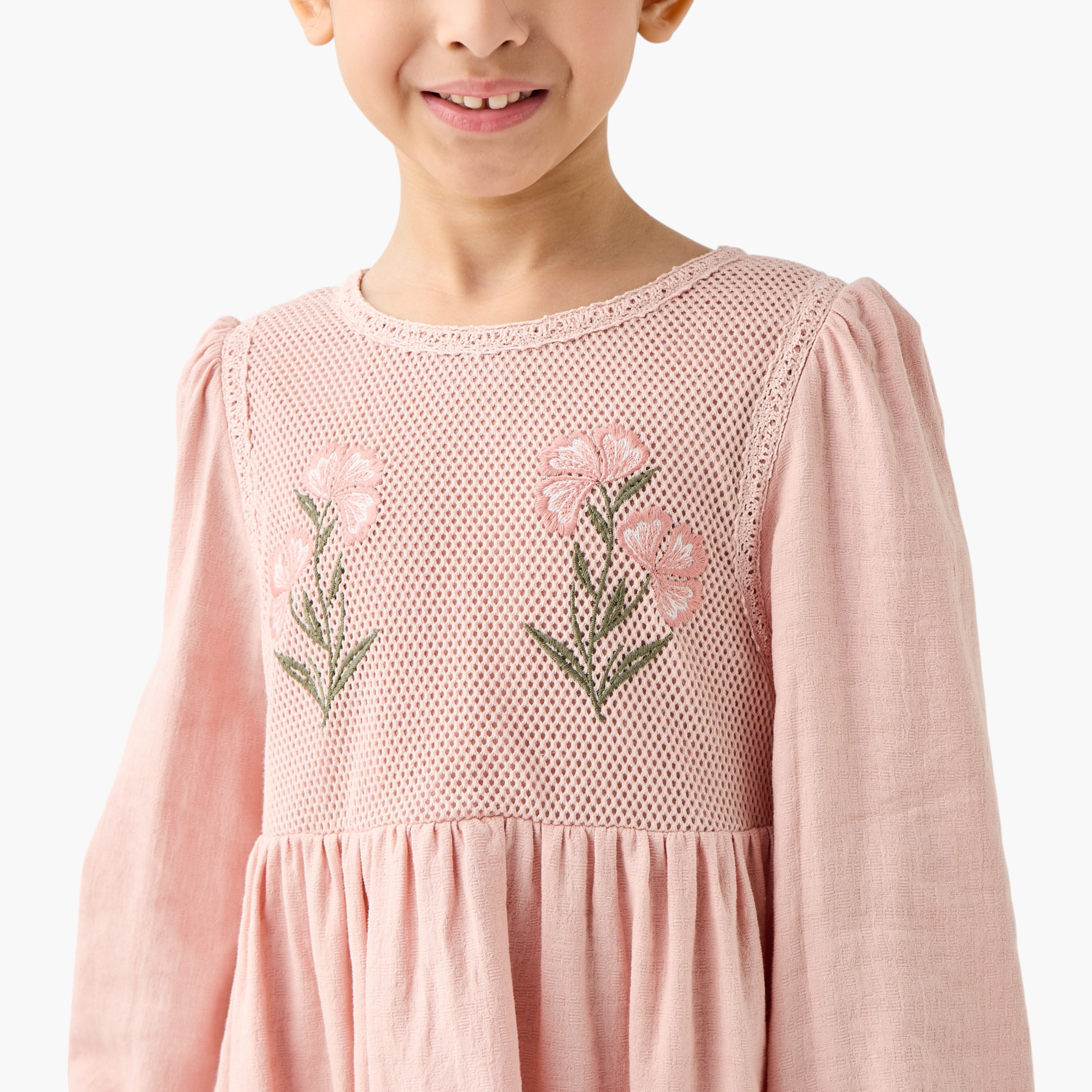 Eligo Floral Embroidered Dress with Long Sleeves and Ruffled Hem-girls-clothing-dressesandjumpsuits-image-4