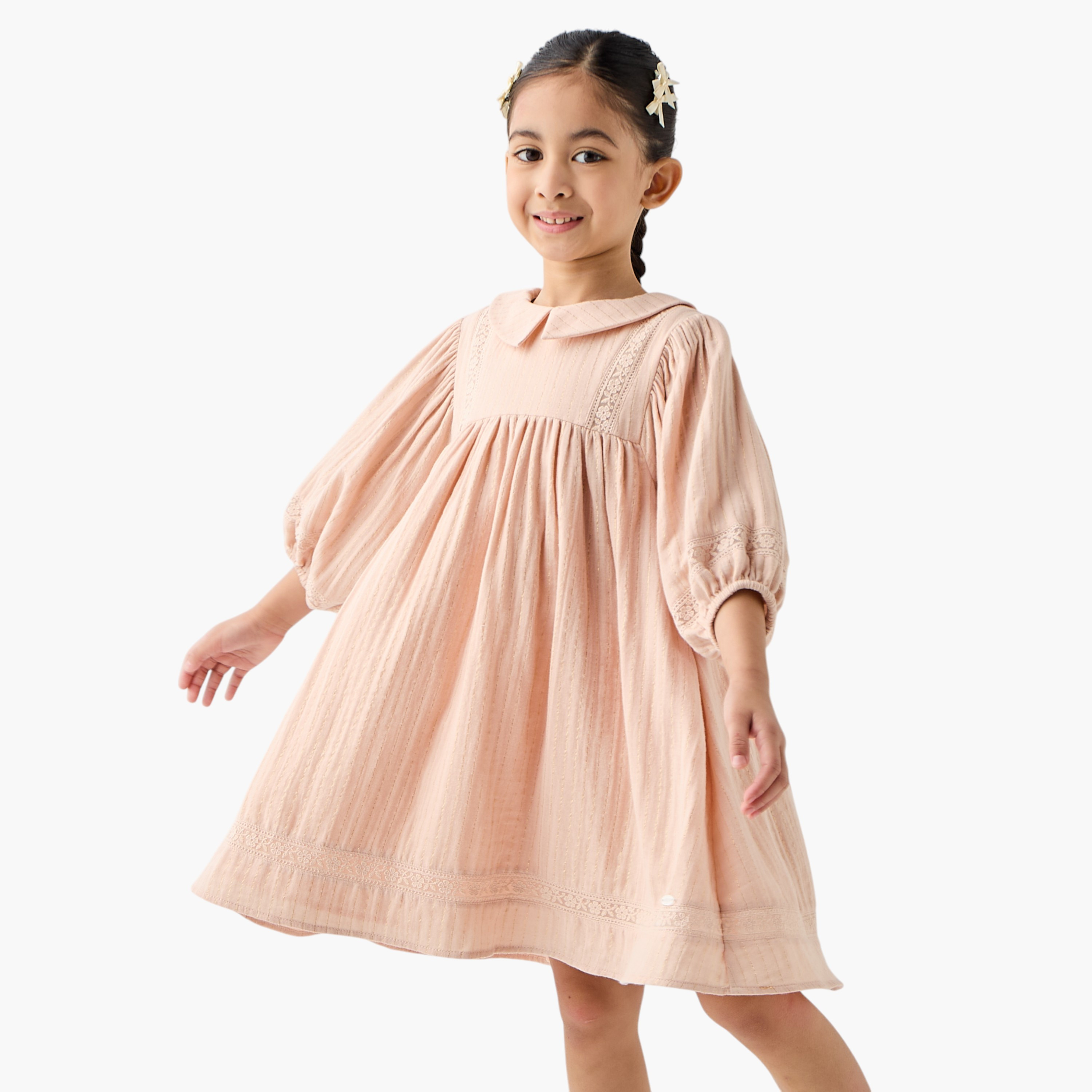 Eligo Lace Detail Collared Dress with 3/4 Sleeves-girls-clothing-dressesandjumpsuits-image-1