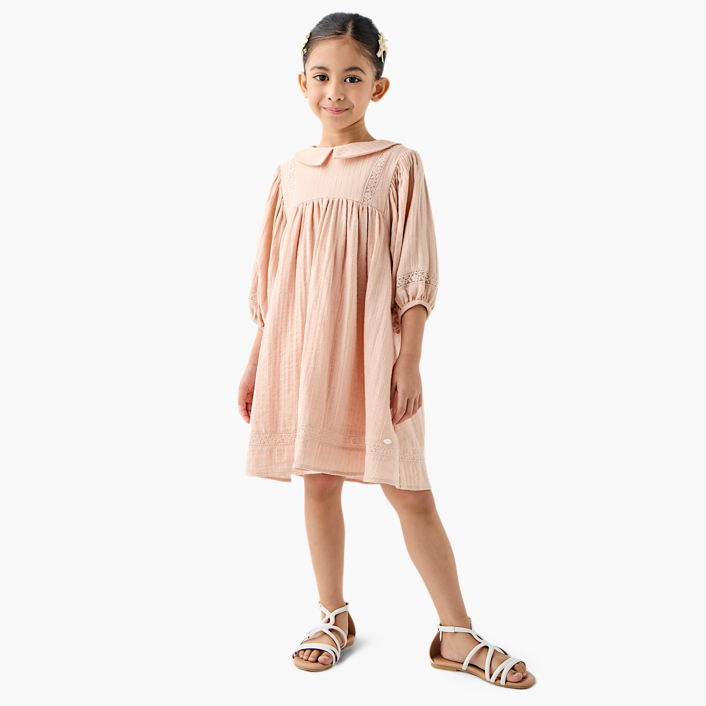 Eligo Lace Detail Collared Dress with 3/4 Sleeves-girls-clothing-dressesandjumpsuits-image-2