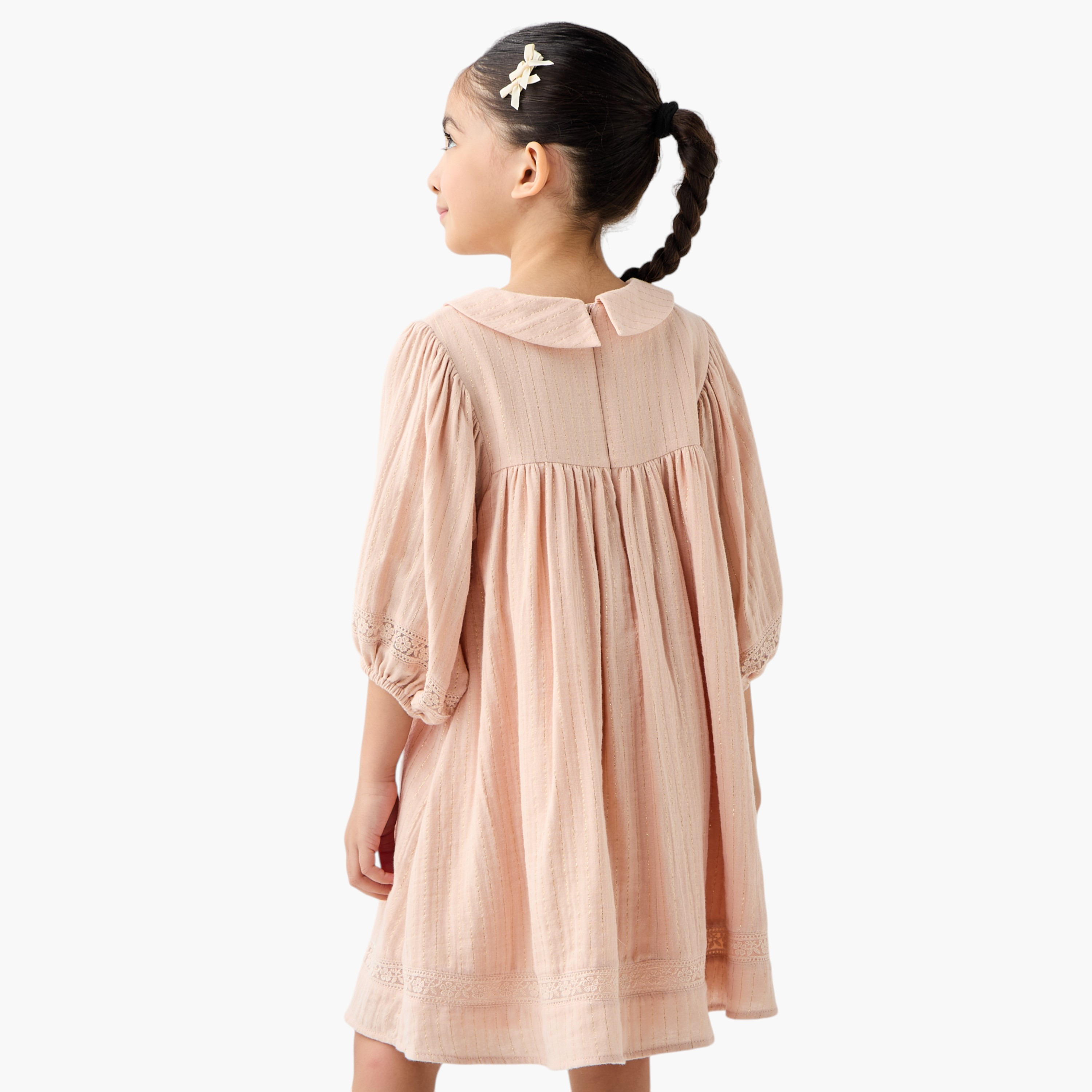Eligo Lace Detail Collared Dress with 3/4 Sleeves-girls-clothing-dressesandjumpsuits-image-3
