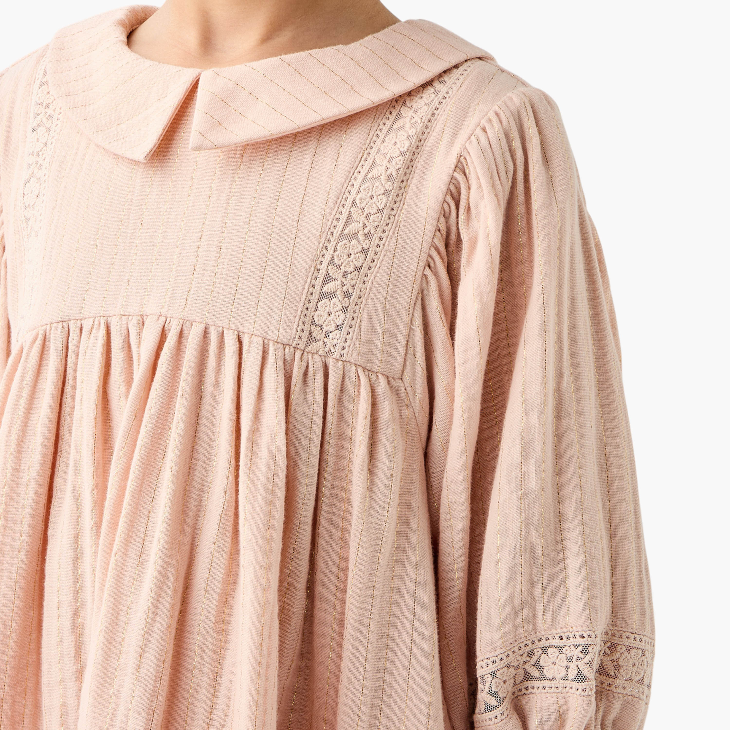 Eligo Lace Detail Collared Dress with 3/4 Sleeves-girls-clothing-dressesandjumpsuits-image-4